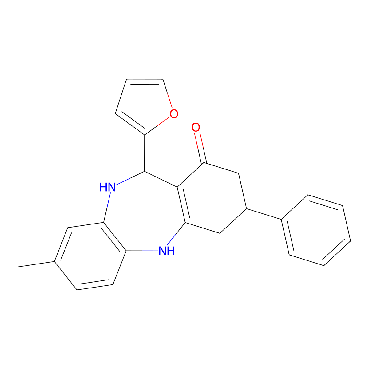 6-(Furan-2-yl)-3-methyl-9-phenyl-5,6,8,9,10,11-hexahydrobenzo[b][1,4]benzodiazepin-7-one molecular structure, CAS 380310-68-9