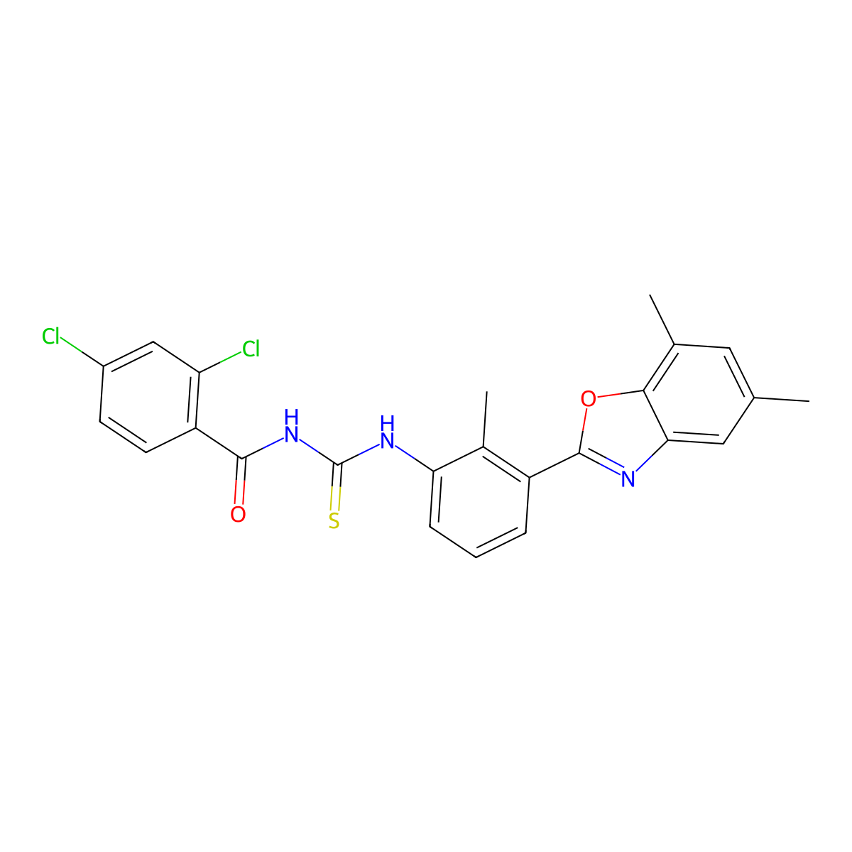 2,4-dichloro-N-[[3-(5,7-dimethyl-1,3-benzoxazol-2-yl)-2-methylphenyl]carbamothioyl]benzamide molecular structure, CAS 380311-48-8