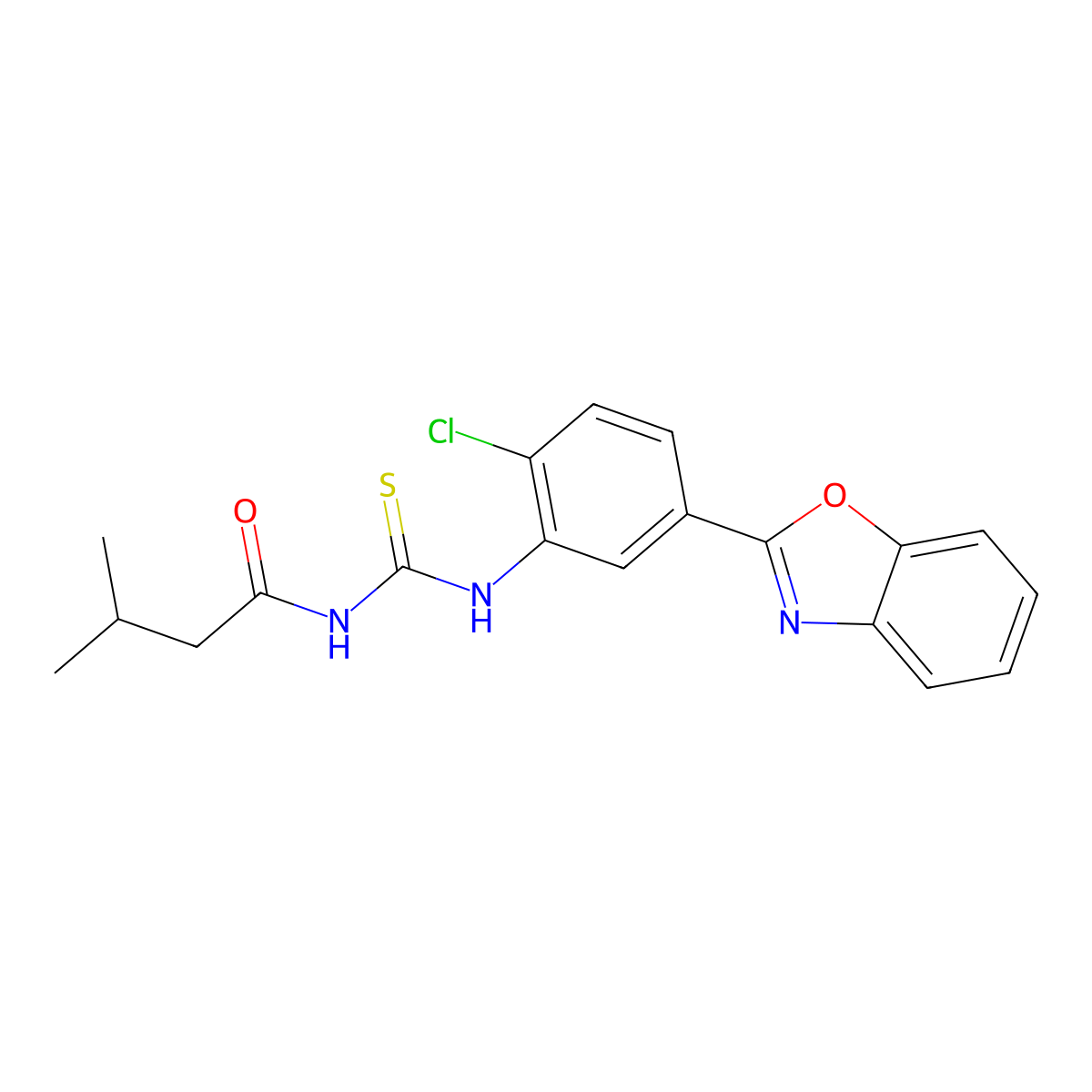 N-[[5-(1,3-benzoxazol-2-yl)-2-chlorophenyl]carbamothioyl]-3-methylbutanamide molecular structure, CAS 380312-63-0