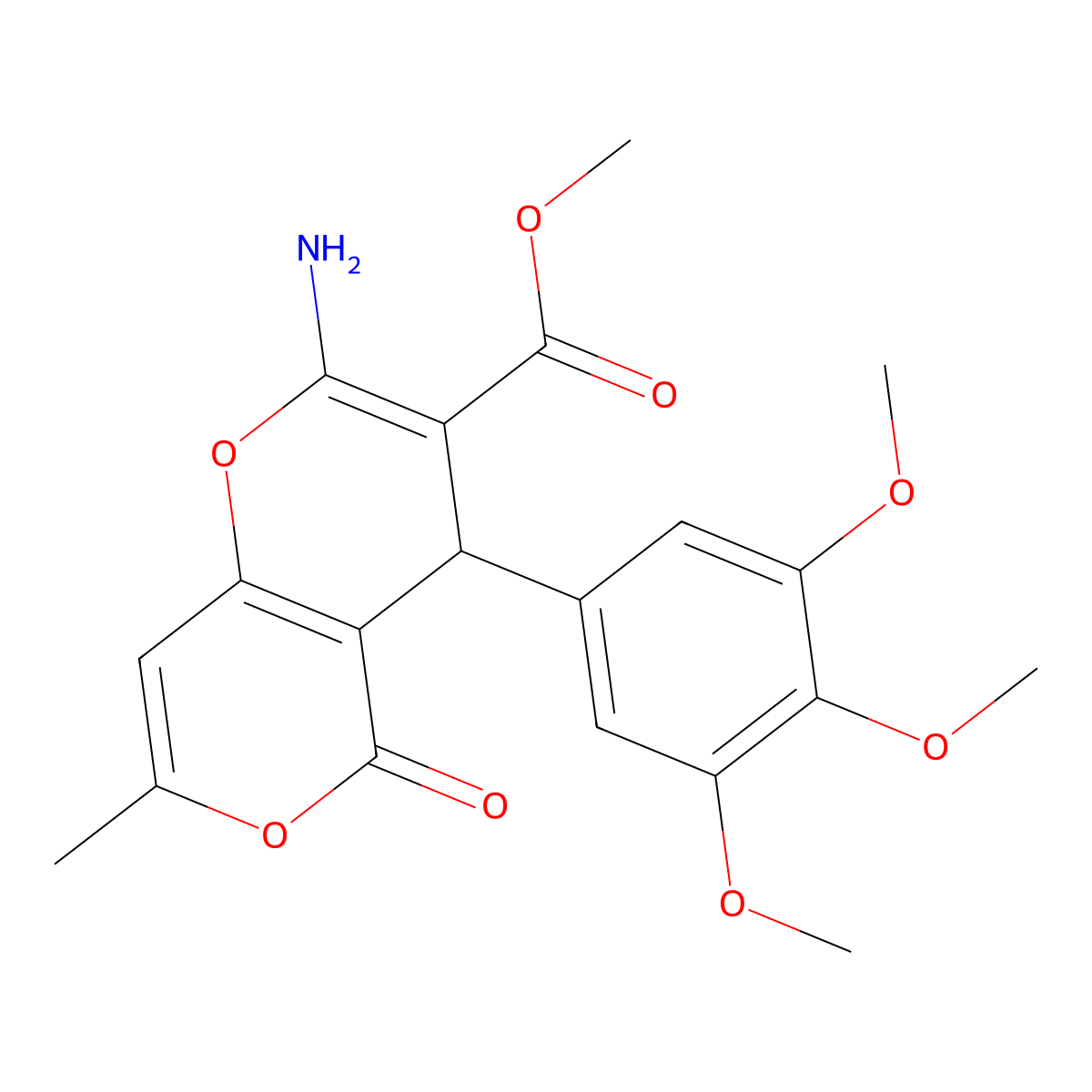 Methyl 2-amino-7-methyl-5-oxo-4-(3,4,5-trimethoxyphenyl)-4,5-dihydropyrano[4,3-b]pyran-3-carboxylate molecular structure, CAS 380315-59-3