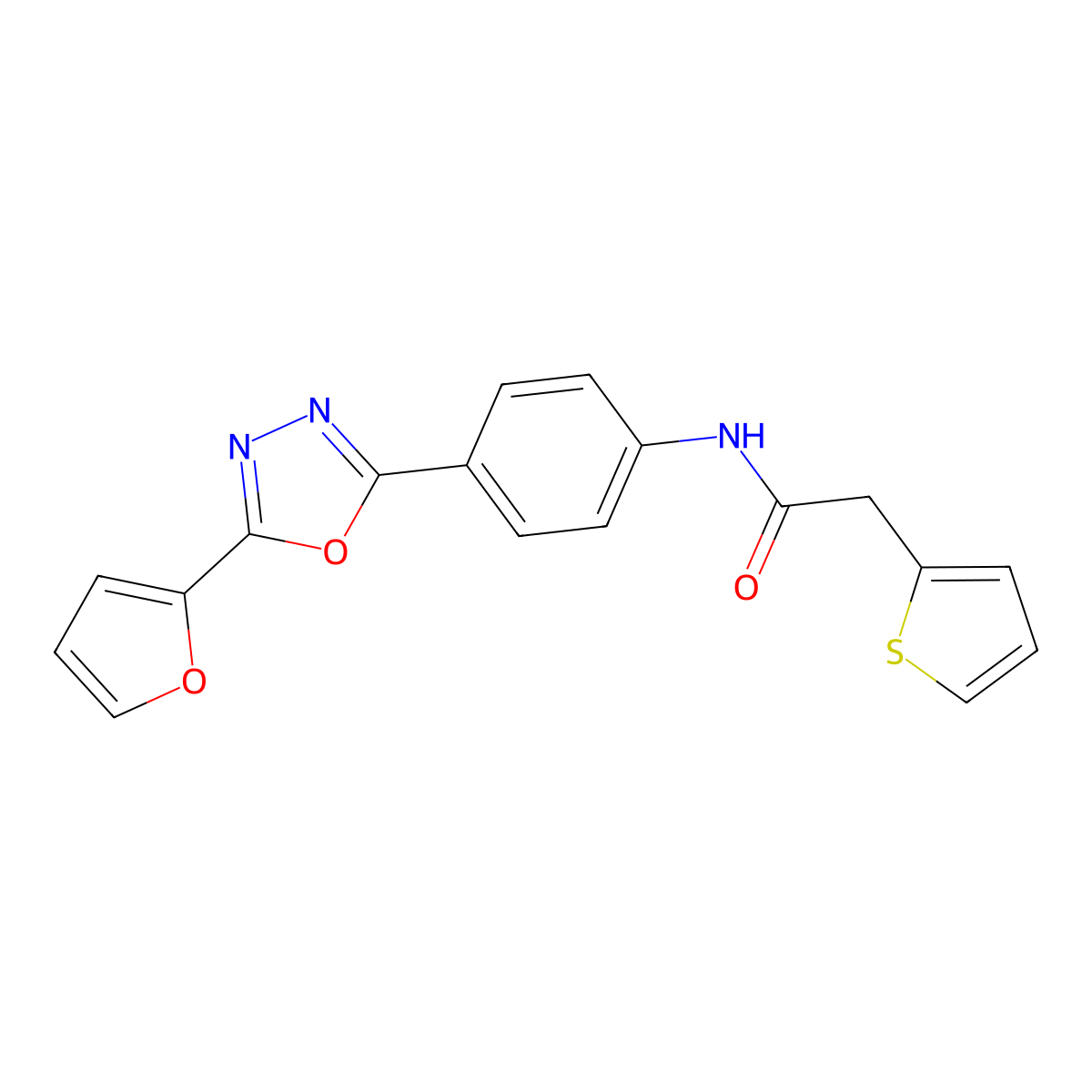 N-[4-[5-(furan-2-yl)-1,3,4-oxadiazol-2-yl]phenyl]-2-thiophen-2-ylacetamide molecular structure, CAS 380316-22-3