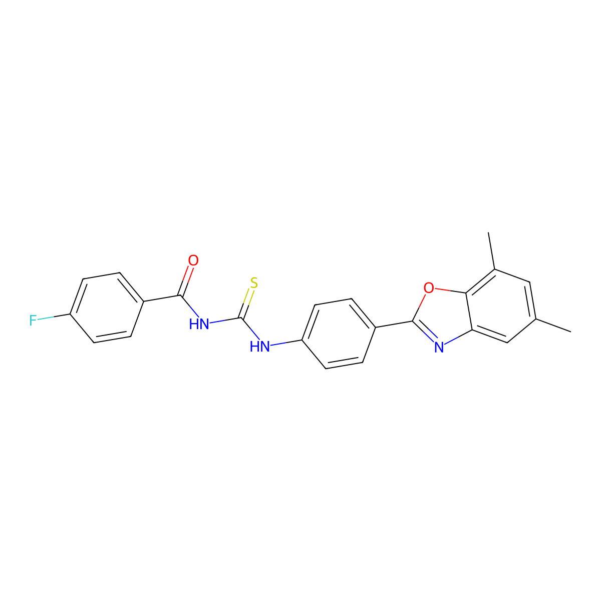 N-[[4-(5,7-dimethyl-1,3-benzoxazol-2-yl)phenyl]carbamothioyl]-4-fluorobenzamide molecular structure, CAS 380316-34-7