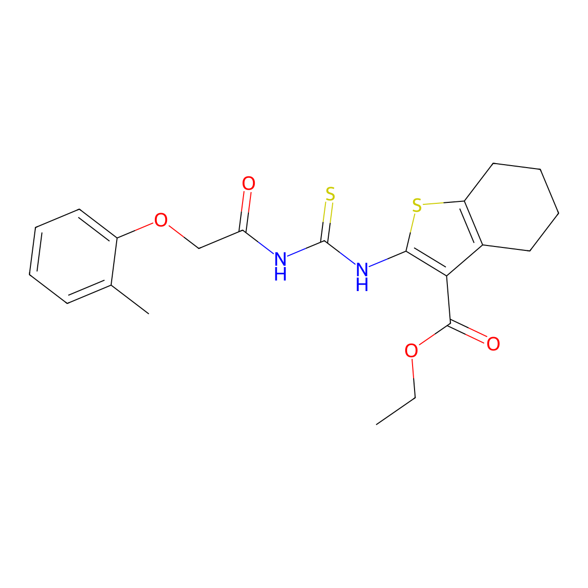 Ethyl 2-[({[(2-methylphenoxy)acetyl]amino}carbothioyl)amino]-4,5,6,7-tetrahydro-1-benzothiophene-3-carboxylate molecular structure, CAS 380317-55-5