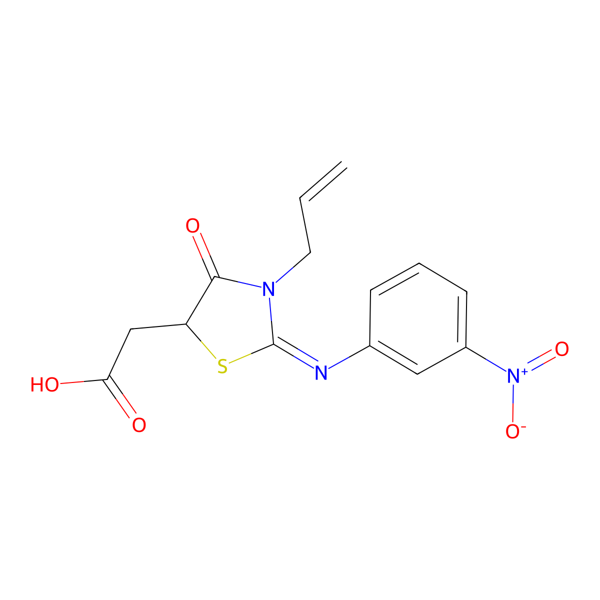 (E)-2-(3-allyl-2-((3-nitrophenyl)imino)-4-oxothiazolidin-5-yl)acetic acid molecular structure, CAS 380317-74-8