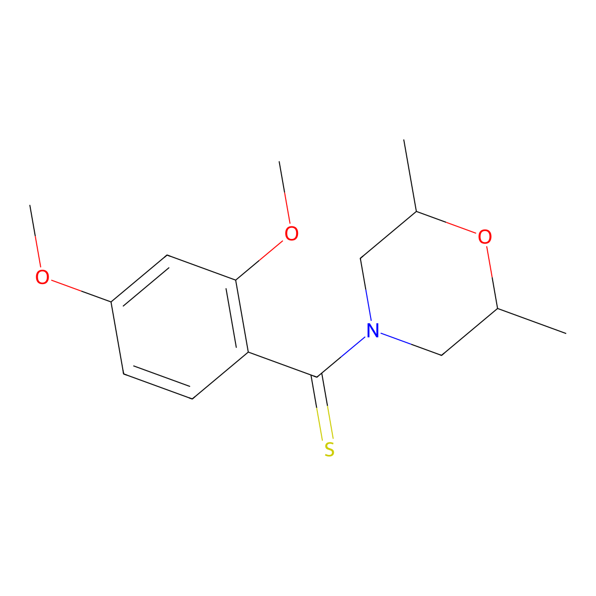 (2,4-Dimethoxyphenyl)(2,6-dimethylmorpholin-4-yl)methanethione molecular structure, CAS 380317-90-8
