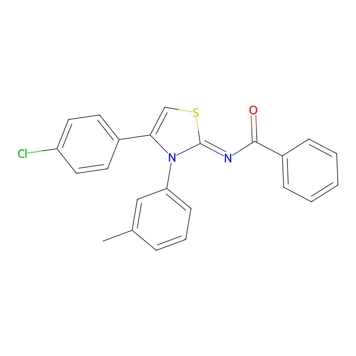 N-[4-(4-chlorophenyl)-3-(3-methylphenyl)-2,3-dihydro-1,3-thiazol-2-ylidene]benzamide molecular structure, CAS 380317-95-3