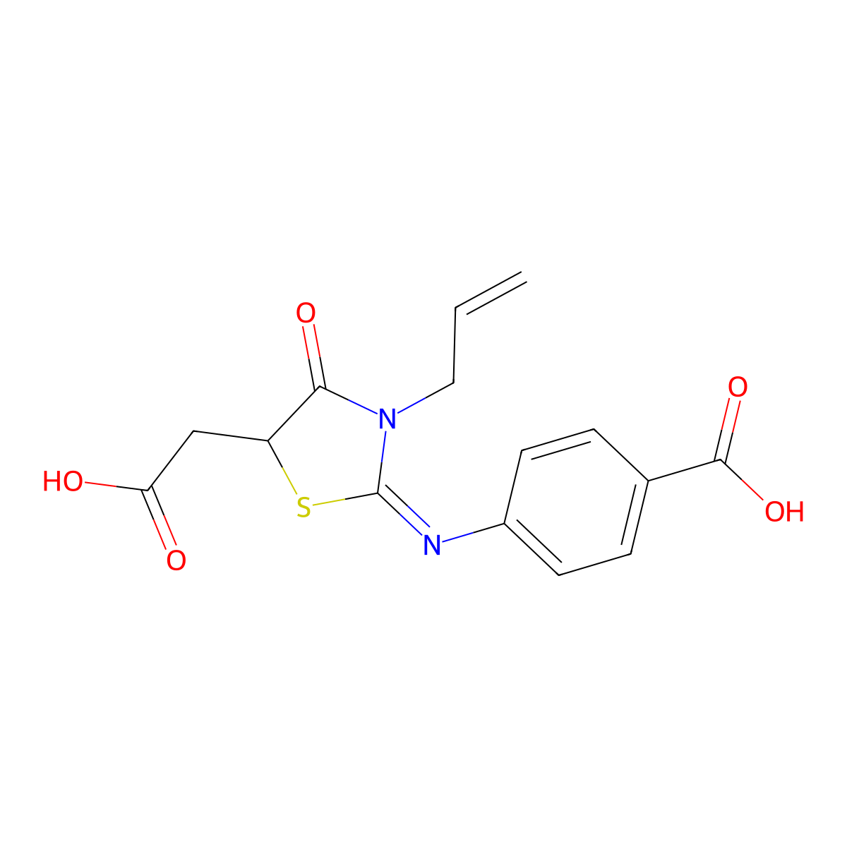(E)-4-((3-allyl-5-(carboxymethyl)-4-oxothiazolidin-2-ylidene)amino)benzoic acid molecular structure, CAS 380318-18-3
