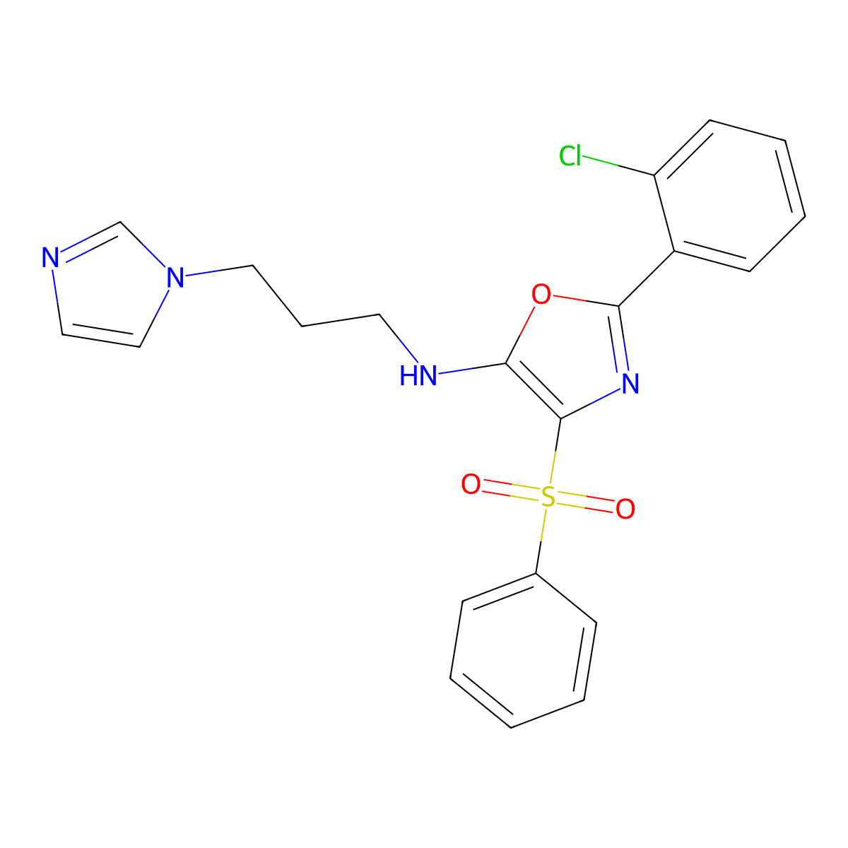 4-(benzenesulfonyl)-2-(2-chlorophenyl)-N-[3-(1H-imidazol-1-yl)propyl]-1,3-oxazol-5-amine molecular structure, CAS 380318-31-0