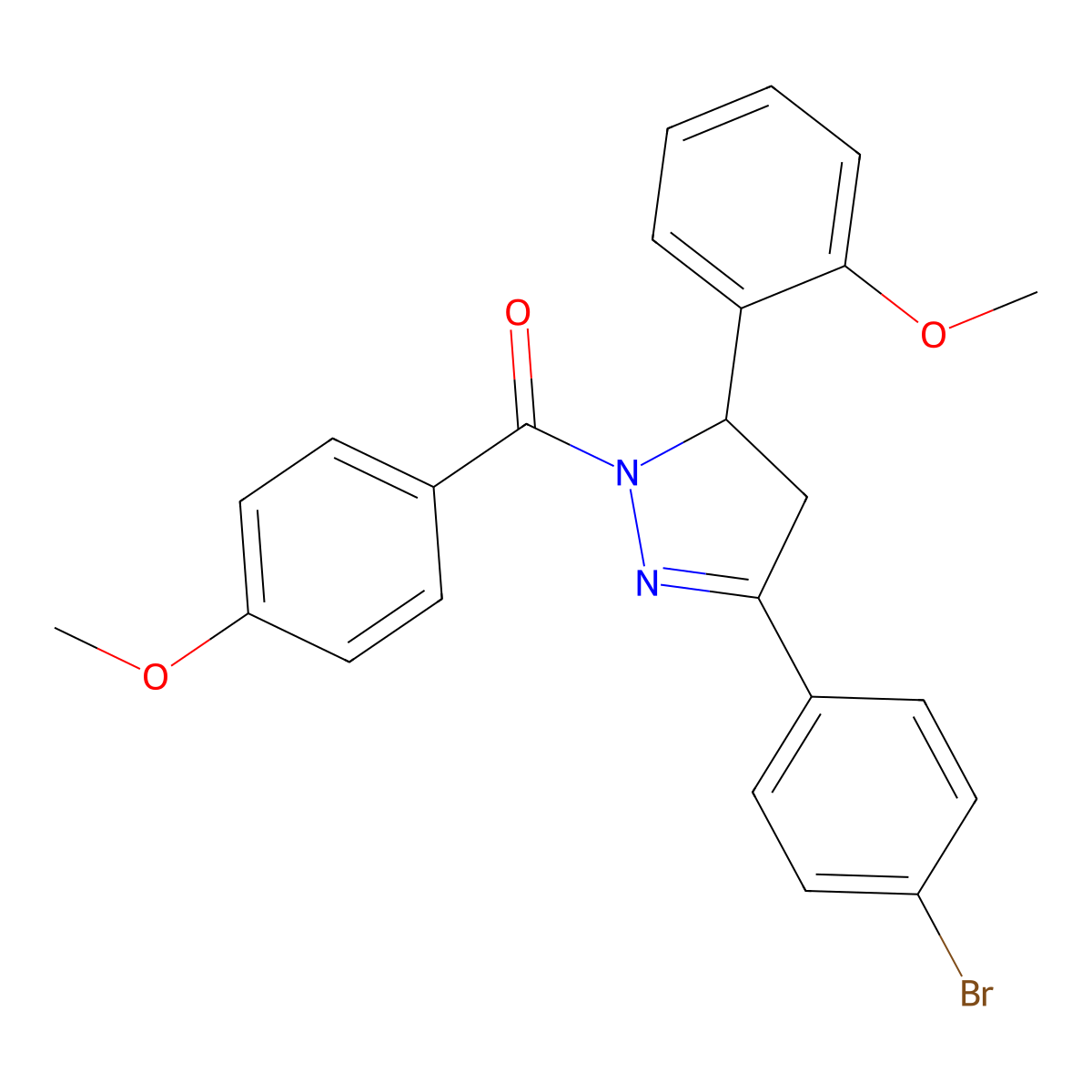 [5-(4-Bromophenyl)-3-(2-methoxyphenyl)-3,4-dihydropyrazol-2-yl]-(4-methoxyphenyl)methanone molecular structure, CAS 380318-74-1