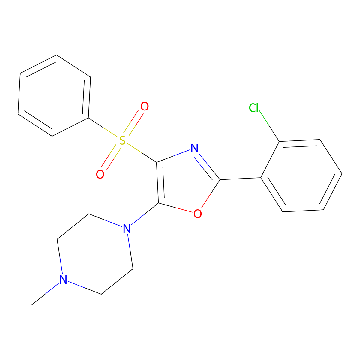 1-[2-(2-Chlorophenyl)-4-(phenylsulfonyl)-1,3-oxazol-5-yl]-4-methylpiperazine molecular structure, CAS 380318-88-7