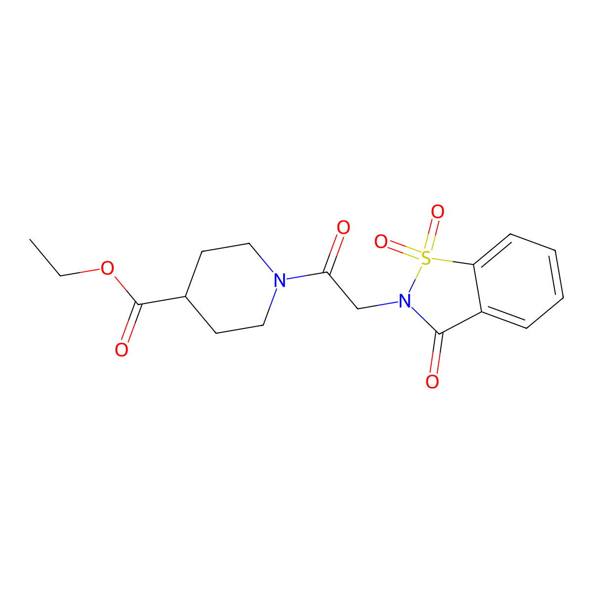 ethyl 1-(2-(1,1-dioxido-3-oxobenzo[d]isothiazol-2(3H)-yl)acetyl)piperidine-4-carboxylate molecular structure, CAS 380318-96-7