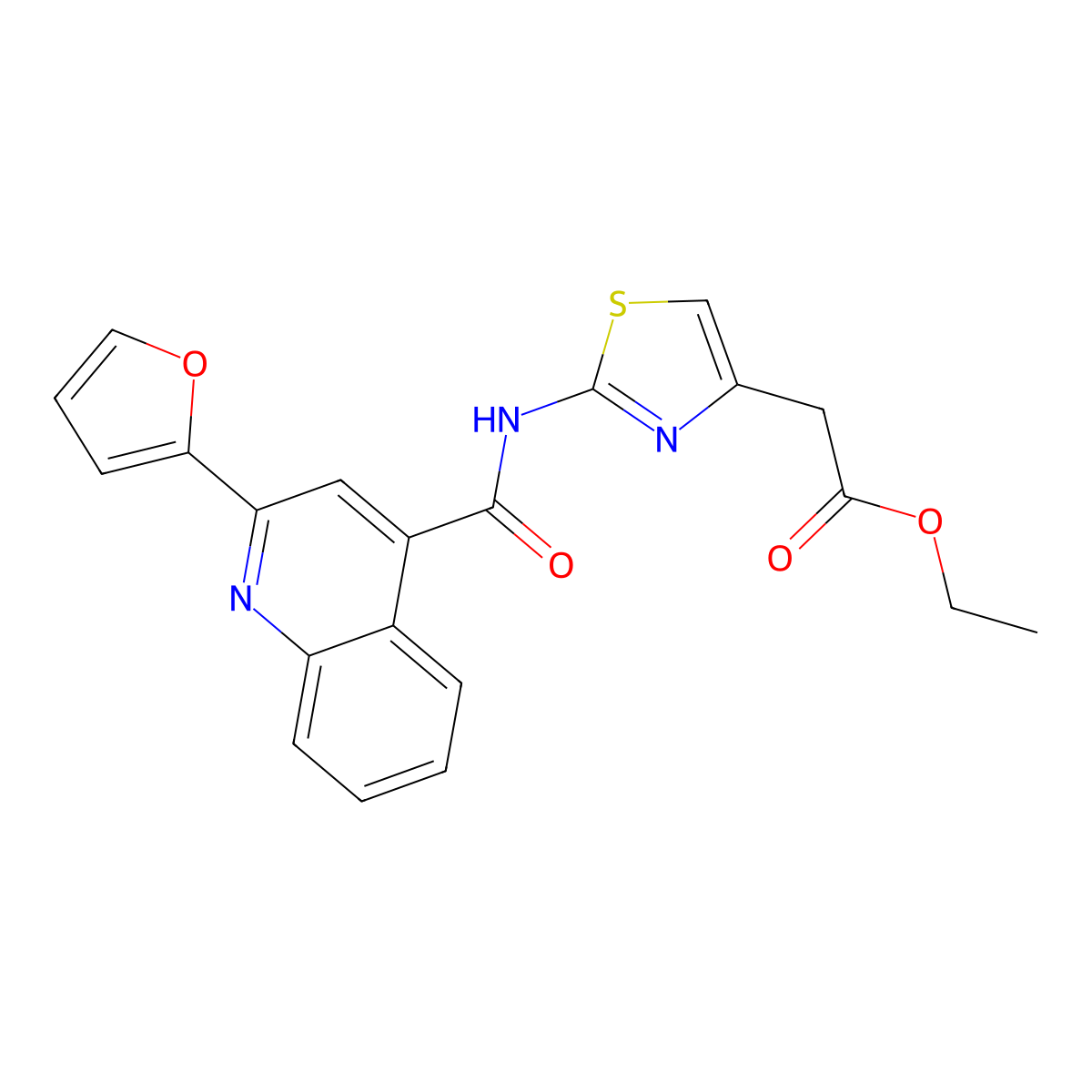 Ethyl [2-({[2-(furan-2-yl)quinolin-4-yl]carbonyl}amino)-1,3-thiazol-4-yl]acetate molecular structure, CAS 380319-16-4