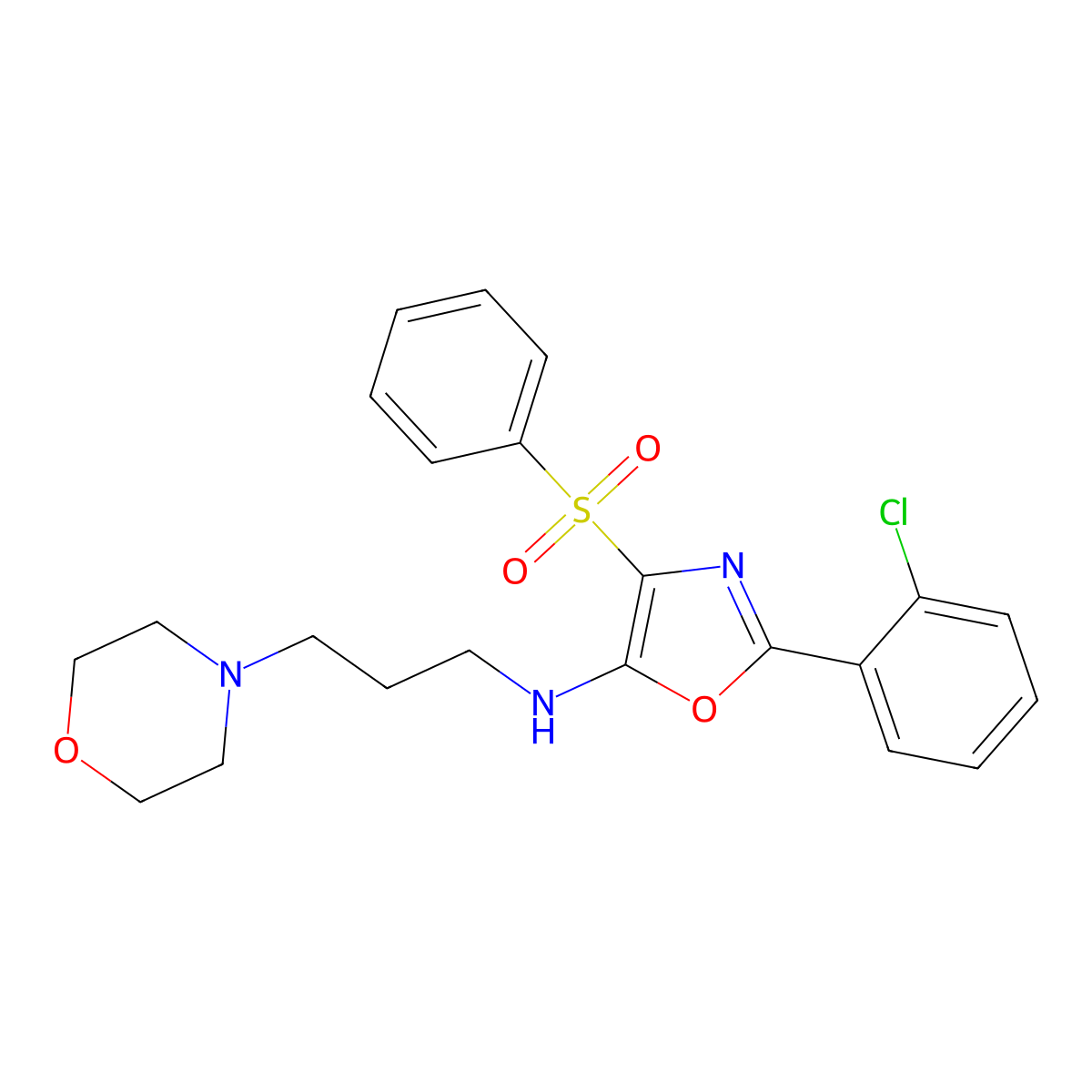 4-(benzenesulfonyl)-2-(2-chlorophenyl)-N-(3-morpholin-4-ylpropyl)-1,3-oxazol-5-amine molecular structure, CAS 380319-71-1