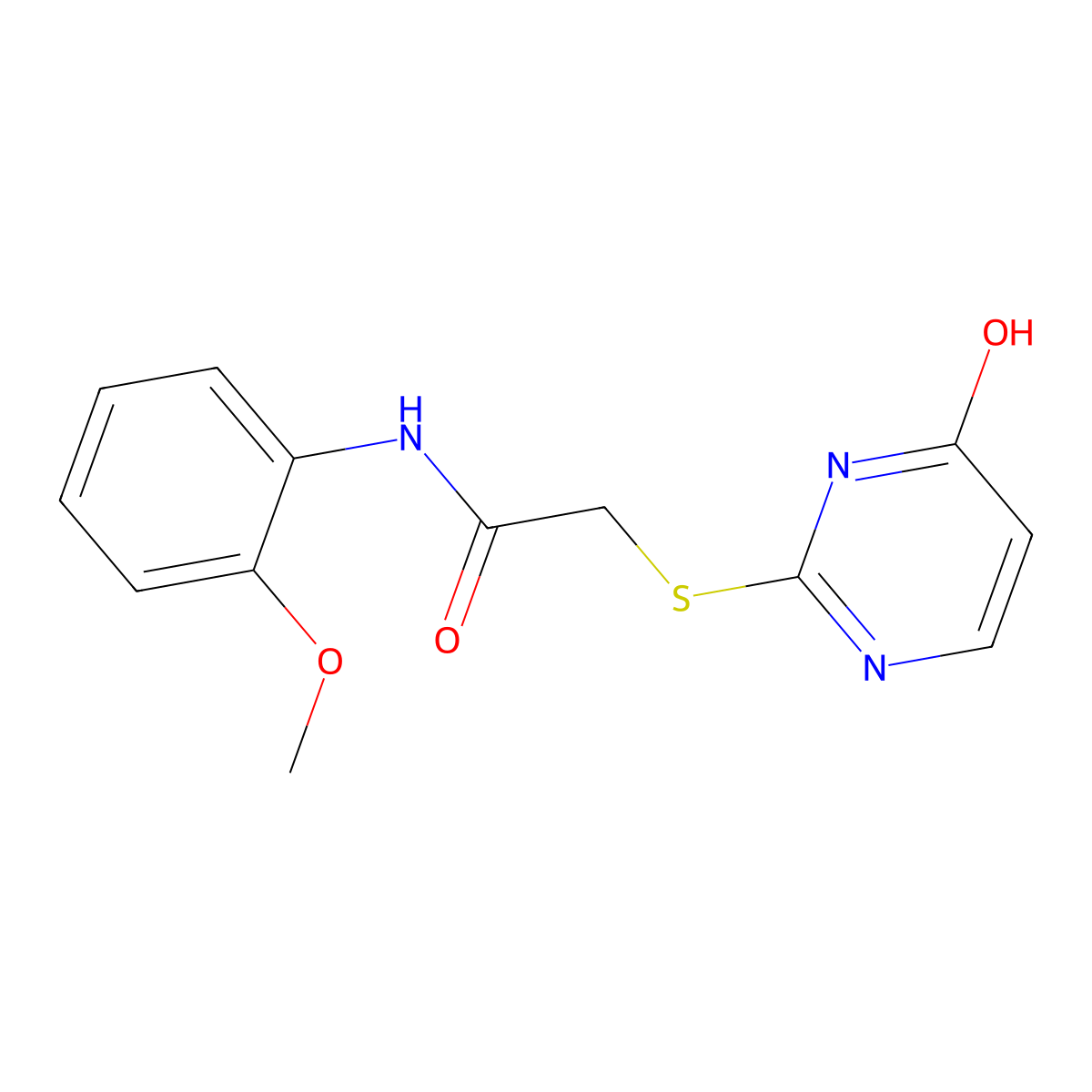 2-[(4-hydroxypyrimidin-2-yl)sulfanyl]-N-(2-methoxyphenyl)acetamide molecular structure, CAS 380321-09-5
