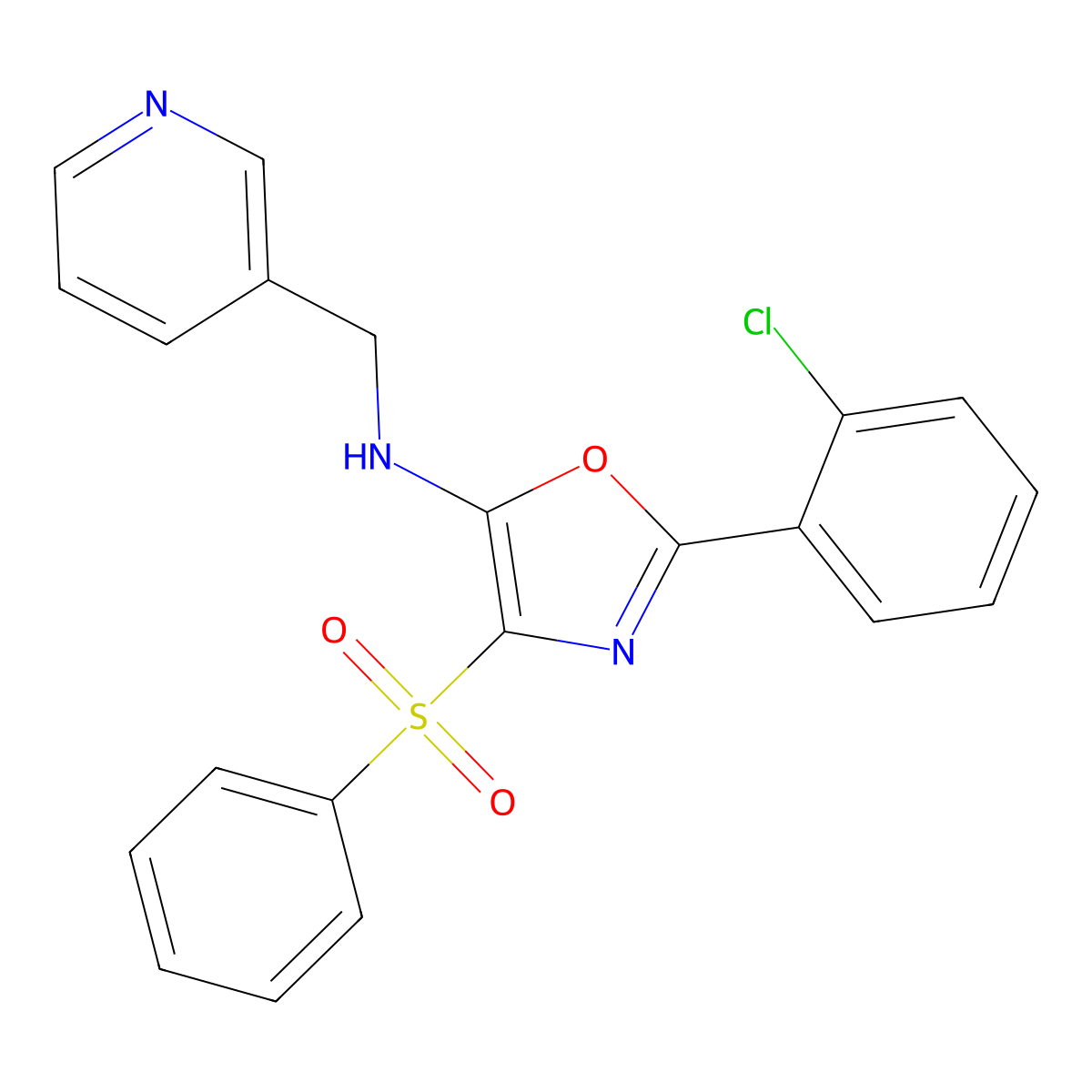 4-(benzenesulfonyl)-2-(2-chlorophenyl)-N-[(pyridin-3-yl)methyl]-1,3-oxazol-5-amine molecular structure, CAS 380322-48-5