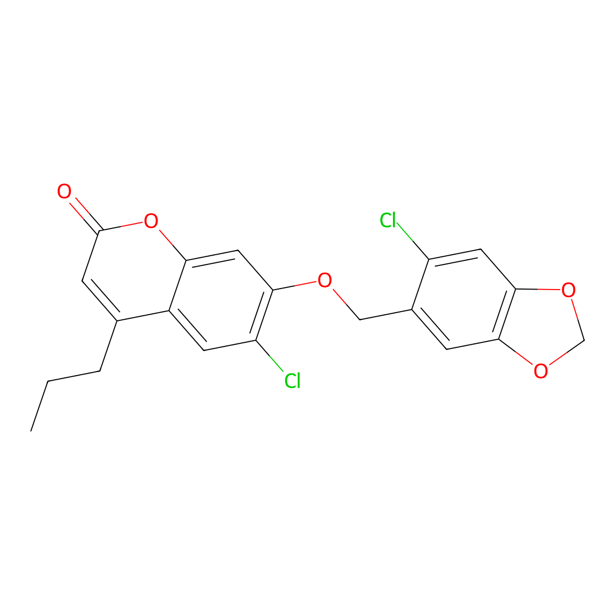6-chloro-7-[(6-chloro-1,3-benzodioxol-5-yl)methoxy]-4-propyl-2H-chromen-2-one molecular structure, CAS 380322-93-0