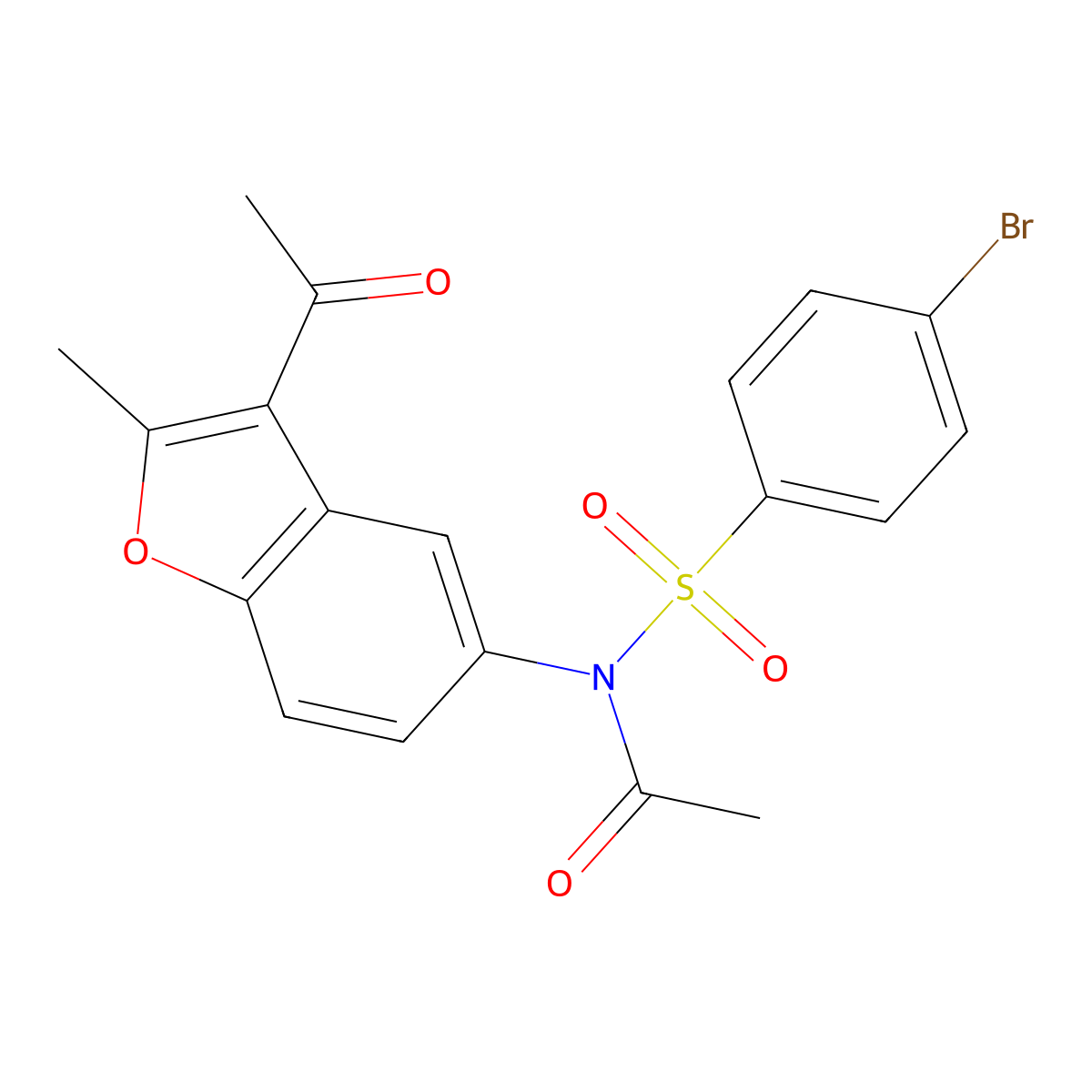 N-(3-acetyl-2-methyl-1-benzofuran-5-yl)-N-(4-bromophenyl)sulfonylacetamide molecular structure, CAS 380324-40-3