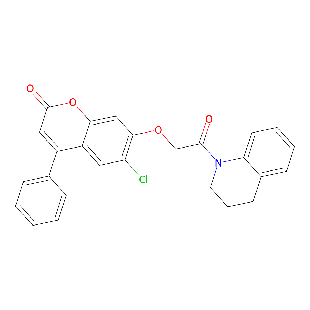 6-chloro-7-[2-(3,4-dihydro-2H-quinolin-1-yl)-2-oxoethoxy]-4-phenylchromen-2-one molecular structure, CAS 380324-70-9