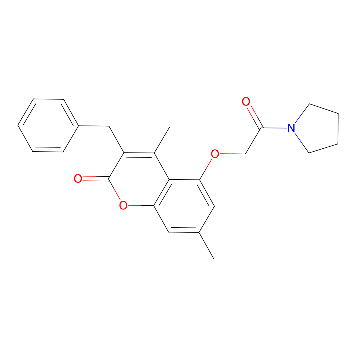 3-Benzyl-4,7-dimethyl-5-(2-oxo-2-pyrrolidin-1-yl-ethoxy)-chromen-2-one molecular structure, CAS 380324-76-5
