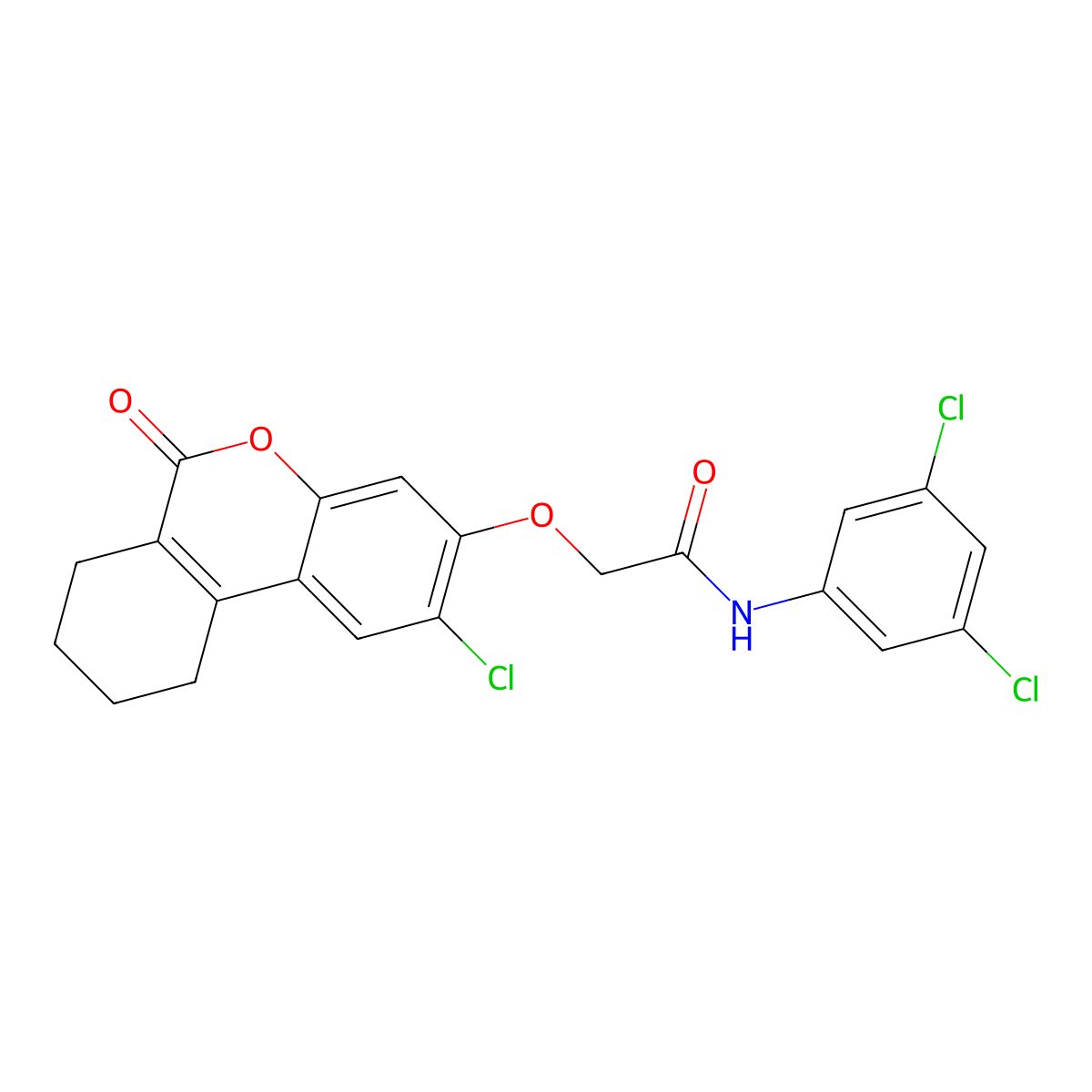 2-({2-chloro-6-oxo-6H,7H,8H,9H,10H-cyclohexa[c]chromen-3-yl}oxy)-N-(3,5-dichlorophenyl)acetamide molecular structure, CAS 380324-80-1