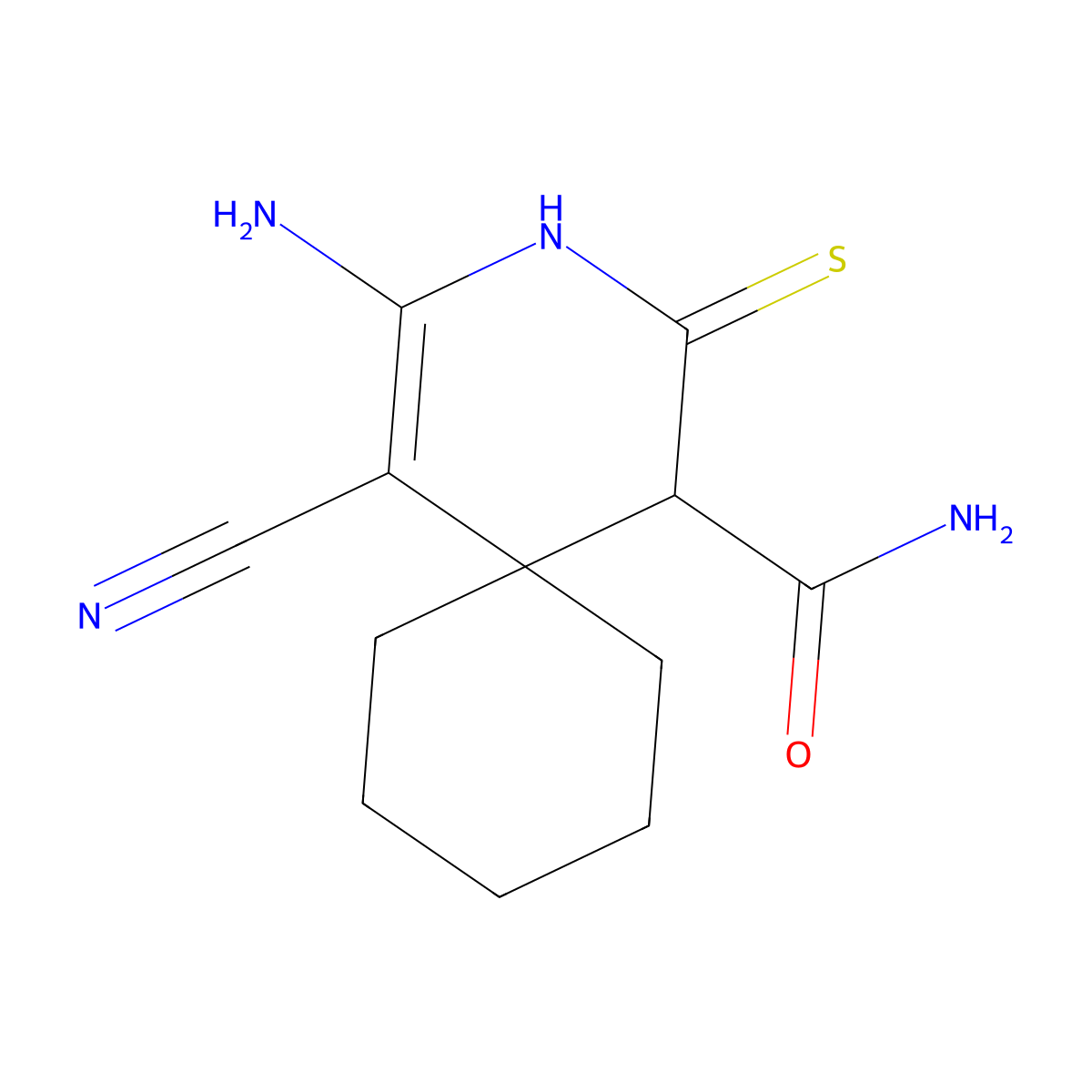 4-Amino-5-cyano-2-thioxo-3-azaspiro[5.5]undec-4-ene-1-carboxamide molecular structure, CAS 380327-69-5