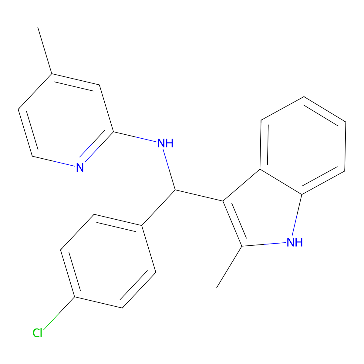 N-[(4-chlorophenyl)-(2-methyl-1H-indol-3-yl)methyl]-4-methyl-2-pyridinamine molecular structure, CAS 380328-11-0