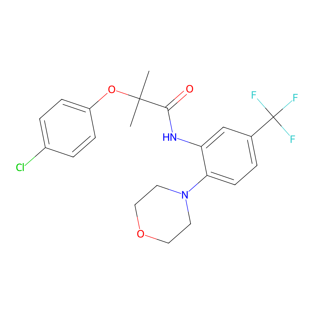2-(4-chlorophenoxy)-2-methyl-N-[2-morpholin-4-yl-5-(trifluoromethyl)phenyl]propanamide molecular structure, CAS 380331-18-0