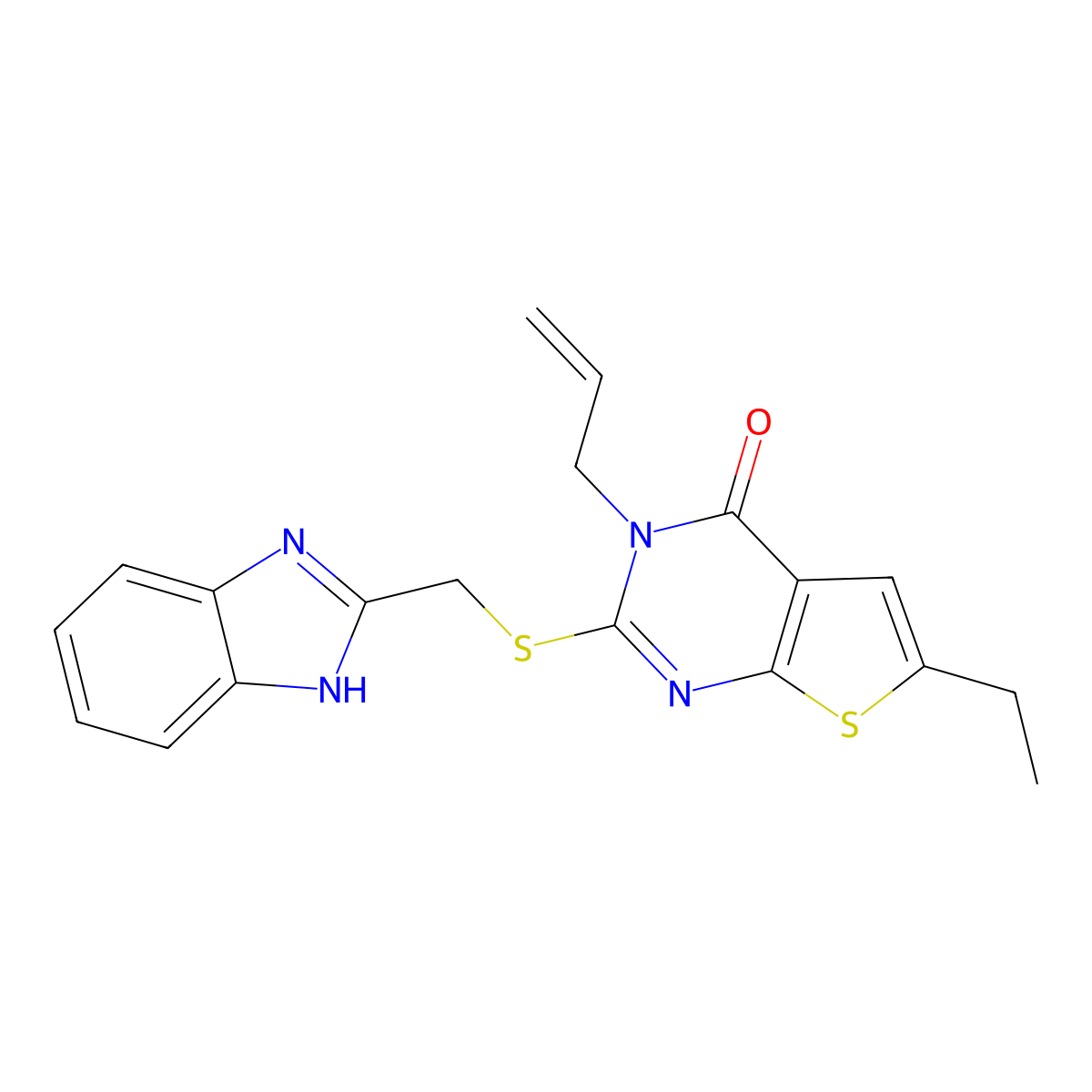 2-(1H-benzimidazol-2-ylmethylsulfanyl)-6-ethyl-3-prop-2-enylthieno[2,3-d]pyrimidin-4-one molecular structure, CAS 380333-31-3