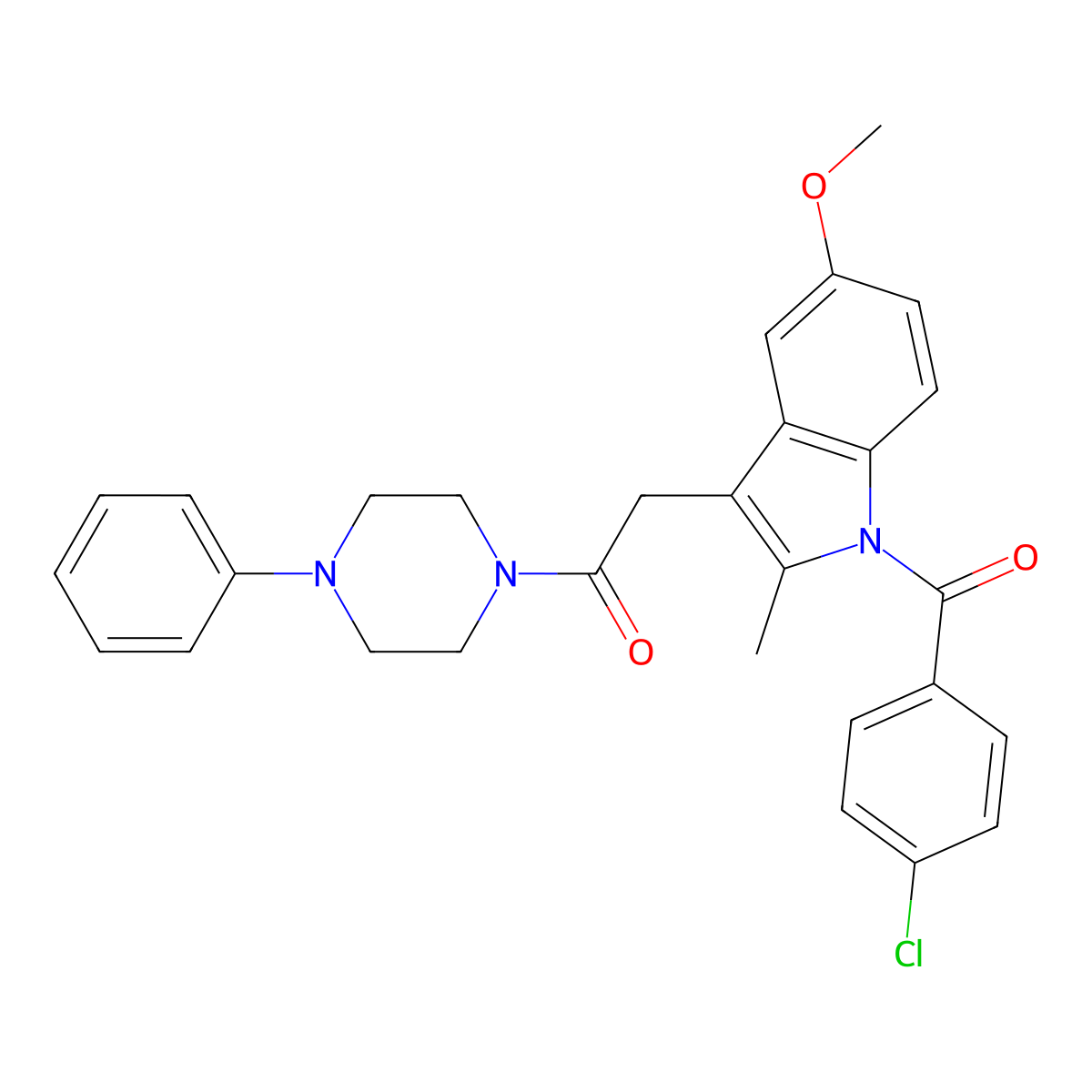 2-{1-[(4-Chlorophenyl)carbonyl]-5-methoxy-2-methylindol-3-yl}-1-(4-phenylpiper azinyl)ethan-1-one molecular structure, CAS 380333-87-9