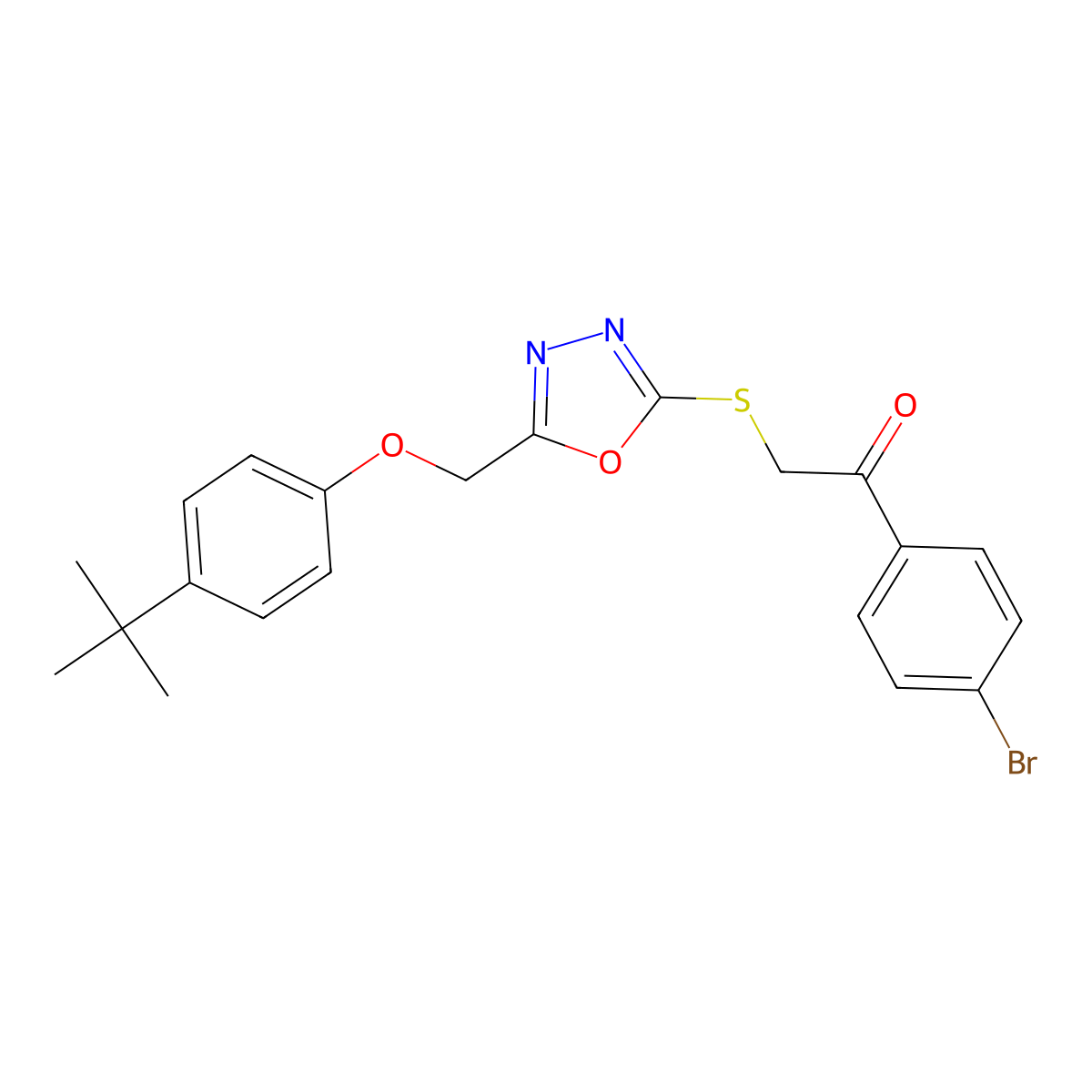 1-(4-Bromophenyl)-2-({5-[(4-tert-butylphenoxy)methyl]-1,3,4-oxadiazol-2-yl}sulfanyl)ethanone molecular structure, CAS 380334-32-7