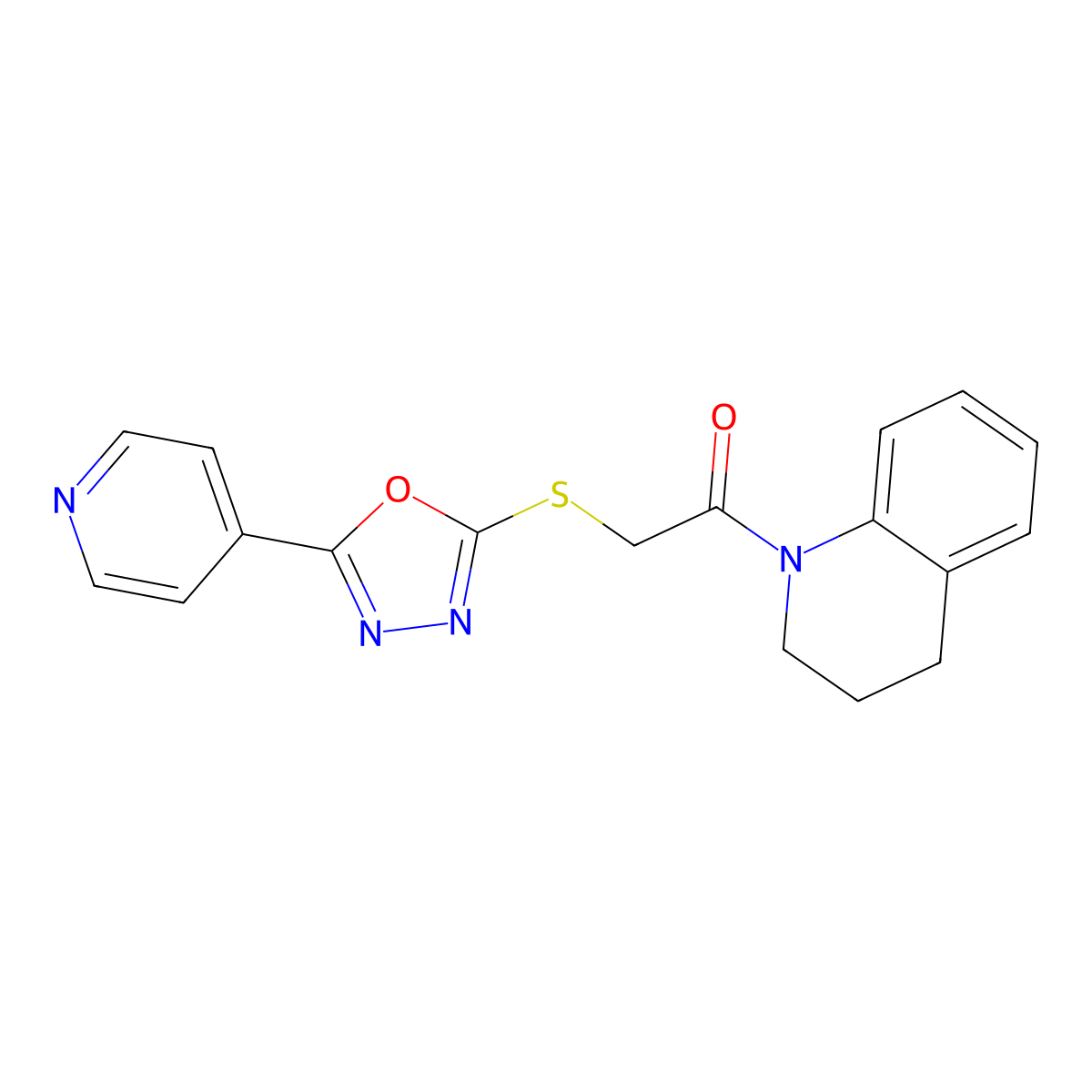 1-(3,4-dihydro-2H-quinolin-1-yl)-2-[(5-pyridin-4-yl-1,3,4-oxadiazol-2-yl)sulfanyl]ethanone molecular structure, CAS 380334-38-3