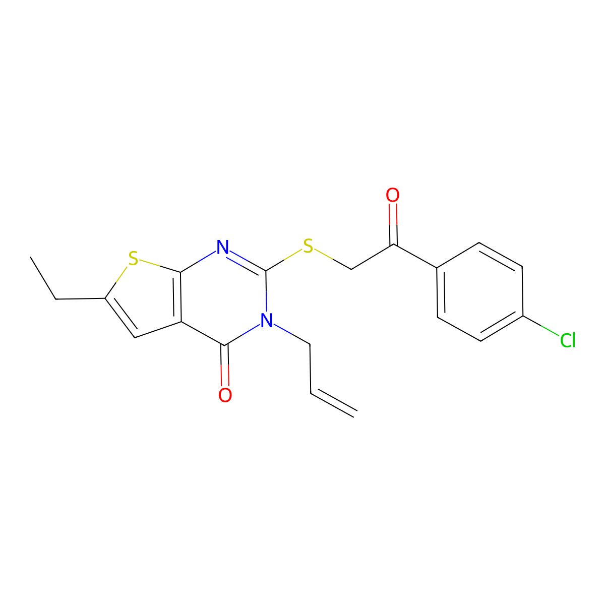 3-allyl-2-((2-(4-chlorophenyl)-2-oxoethyl)thio)-6-ethylthieno[2,3-d]pyrimidin-4(3H)-one molecular structure, CAS 380335-46-6