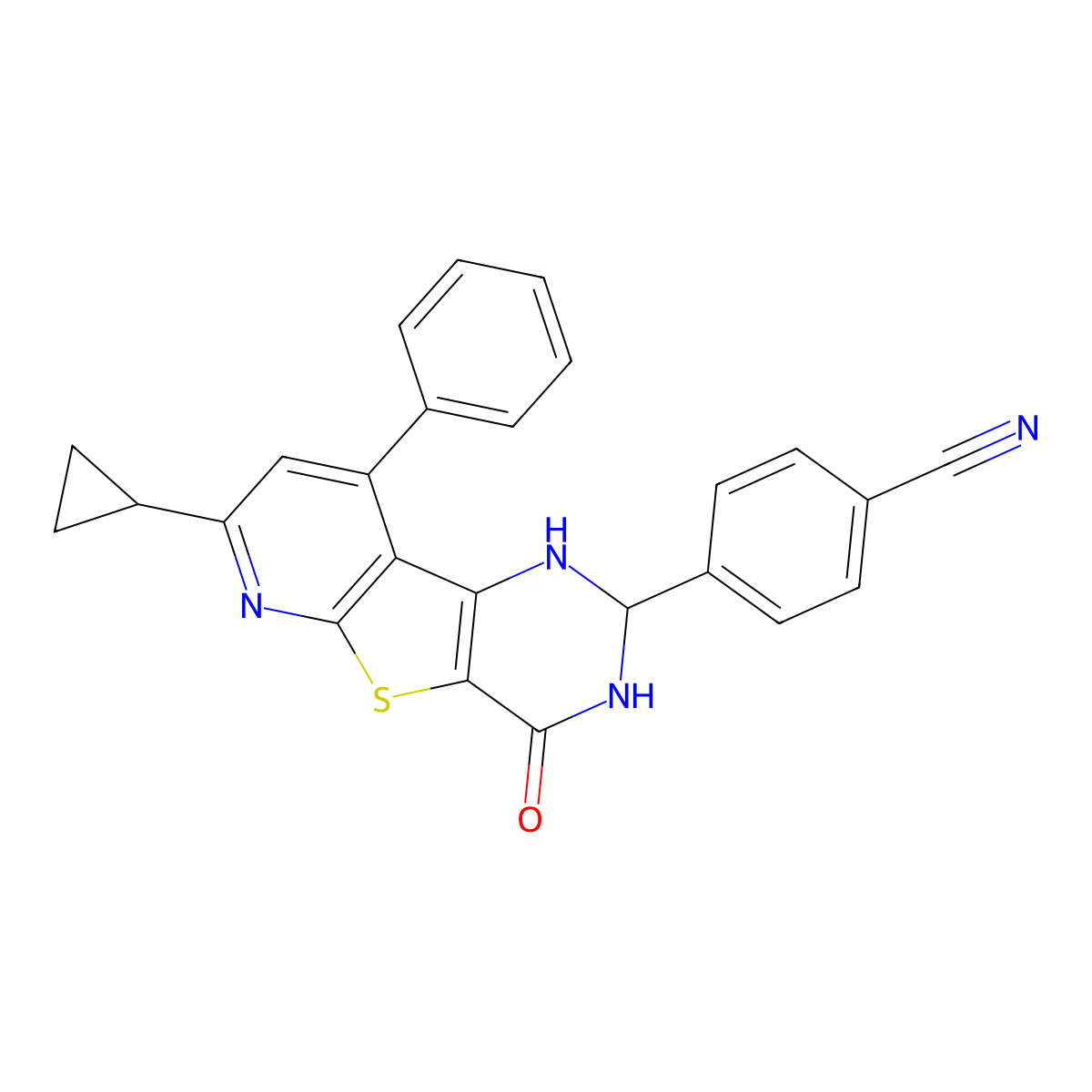 4-(7-Cyclopropyl-4-oxo-9-phenyl-1,2,3,4-tetrahydropyrido[3',2':4,5]thieno[3,2-d]pyrimidin-2-yl)benzonitrile molecular structure, CAS 380335-55-7