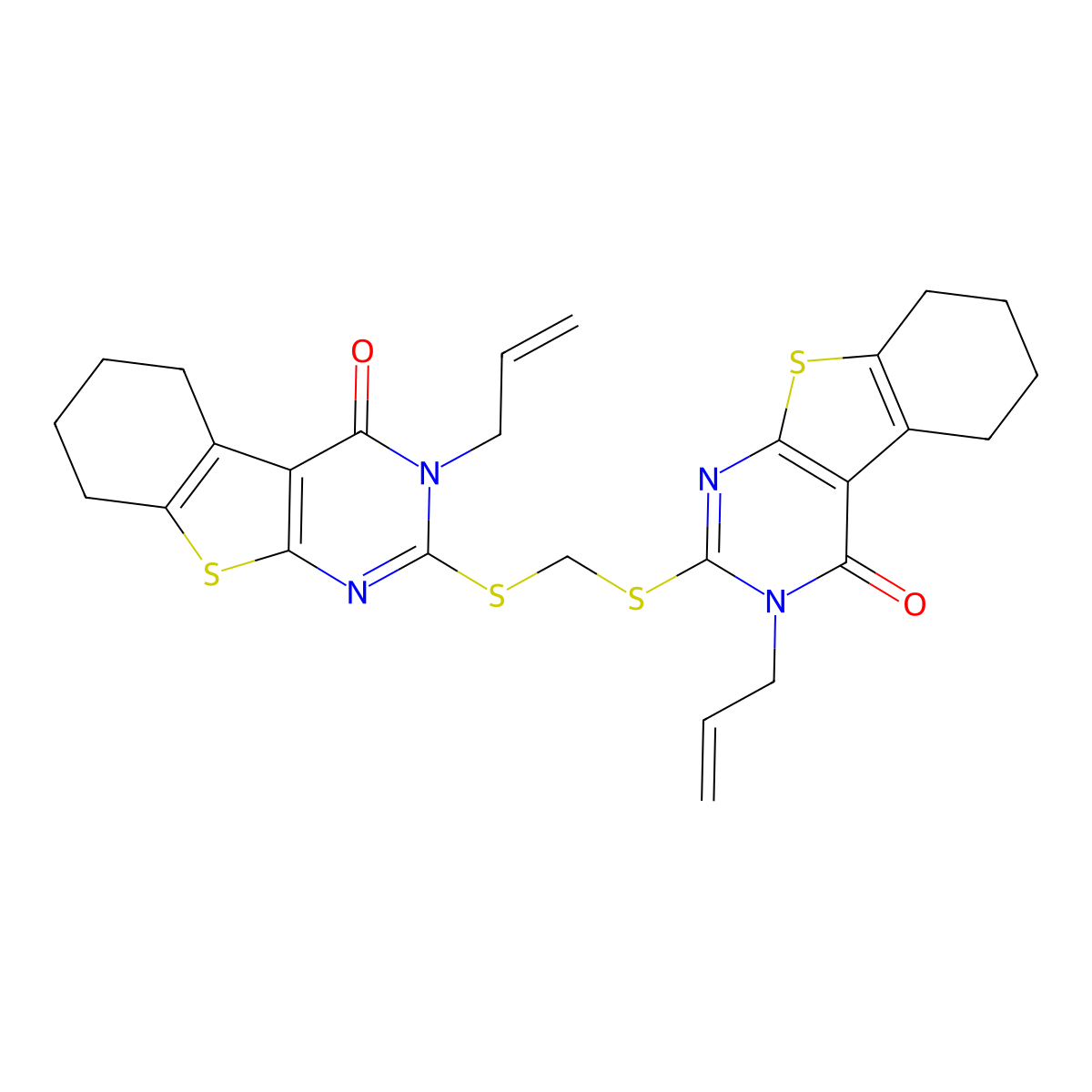 2-[(4-Oxo-3-prop-2-enyl-5,6,7,8-tetrahydro-[1]benzothiolo[2,3-d]pyrimidin-2-yl)sulfanylmethylsulfanyl]-3-prop-2-enyl-5,6,7,8-tetrahydro-[1]benzothiolo[2,3-d]pyrimidin-4-one molecular structure, CAS 380338-18-1