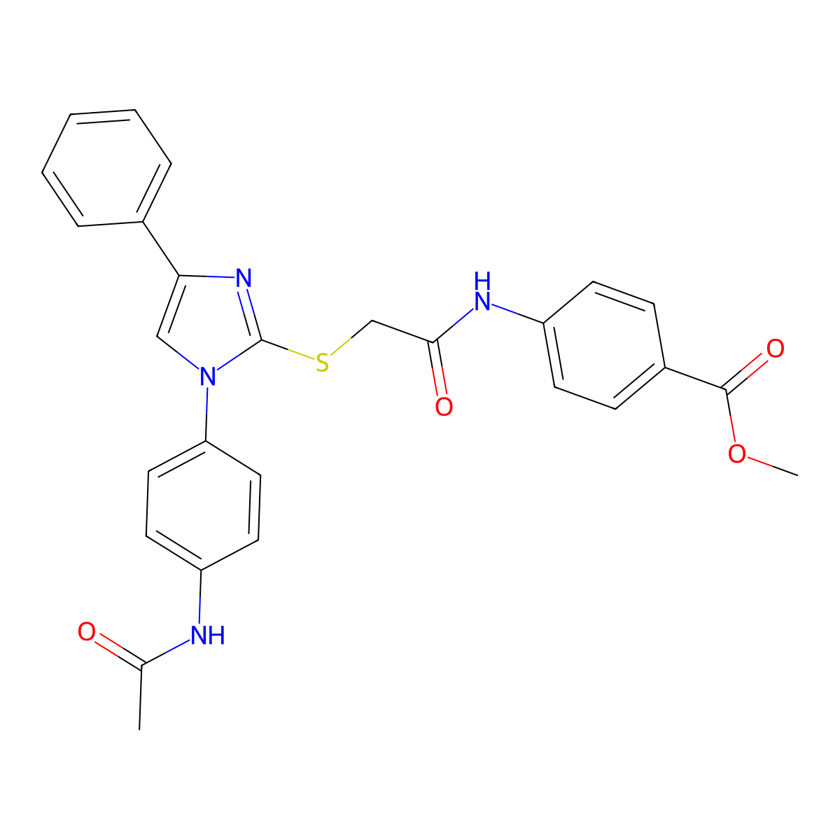 methyl 4-(2-((1-(4-acetamidophenyl)-4-phenyl-1H-imidazol-2-yl)thio)acetamido)benzoate molecular structure, CAS 380338-24-9