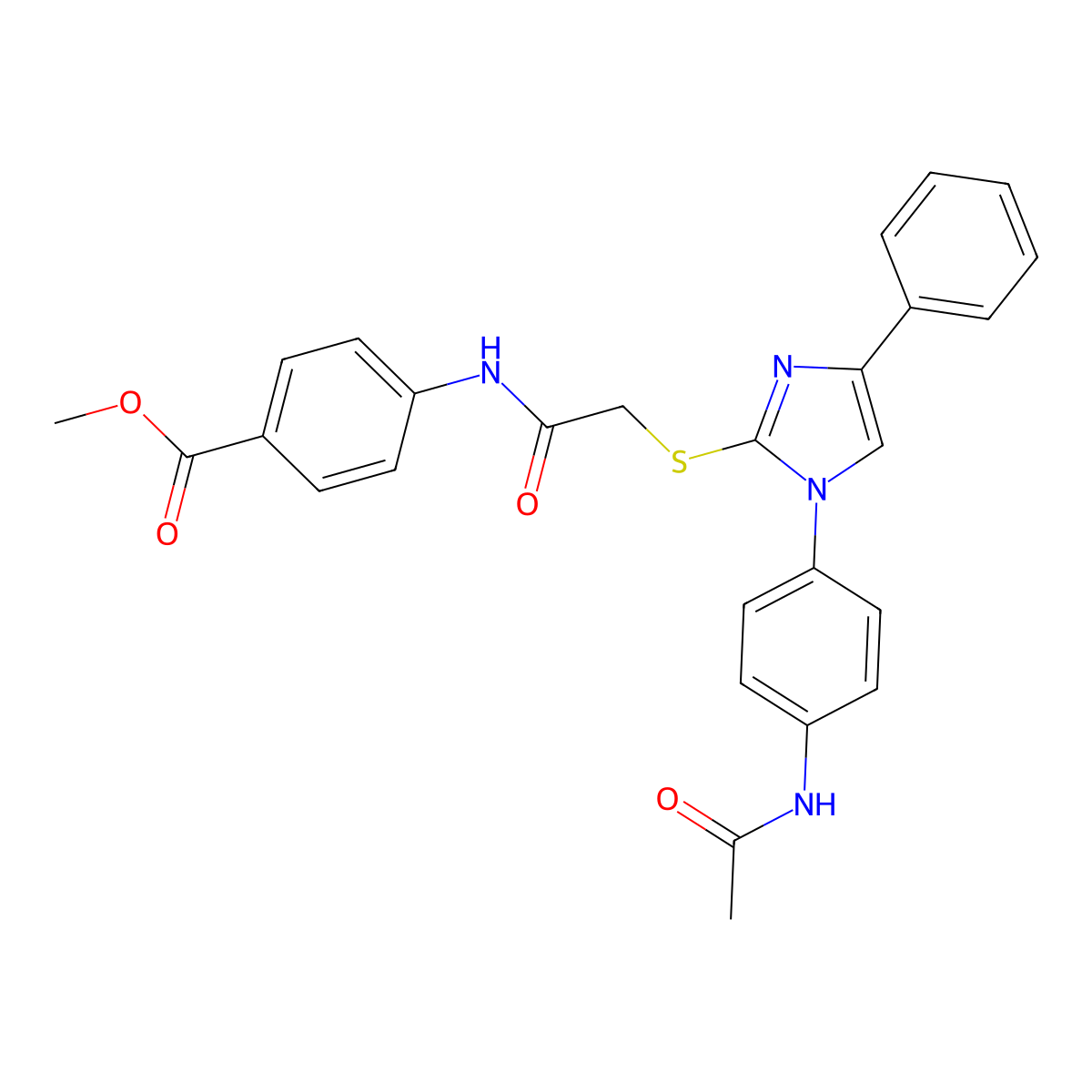 methyl 4-(2-((1-(4-acetamidophenyl)-4-phenyl-1H-imidazol-2-yl)thio)acetamido)benzoate molecular structure, CAS 380338-24-9