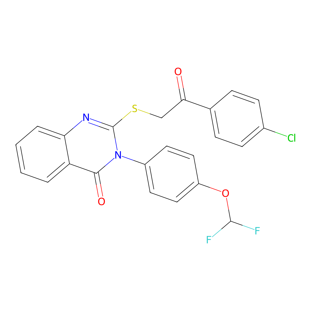 2-((2-(4-chlorophenyl)-2-oxoethyl)thio)-3-(4-(difluoromethoxy)phenyl)quinazolin-4(3H)-one molecular structure, CAS 380338-39-6