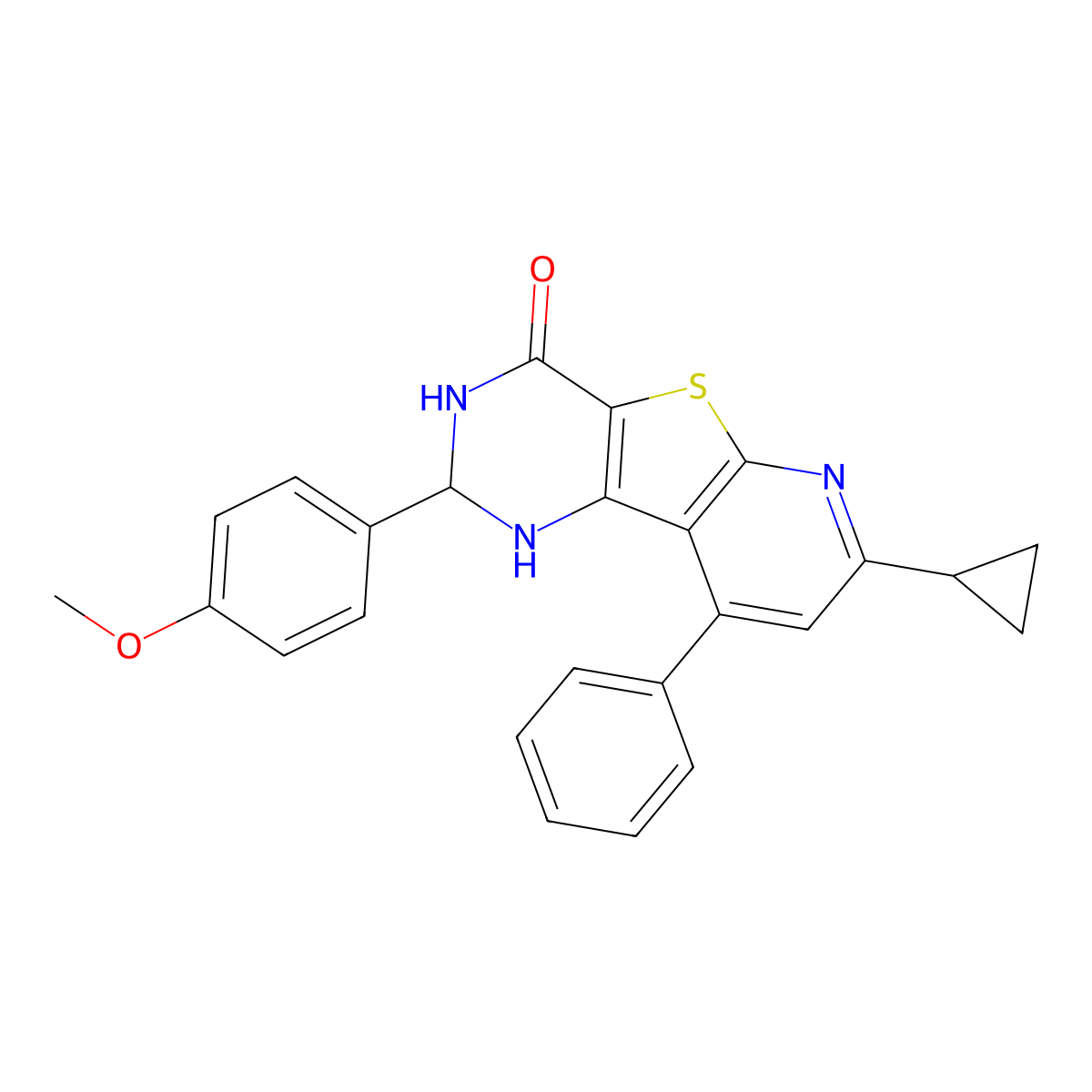 7-cyclopropyl-2-(4-methoxyphenyl)-9-phenyl-2,3-dihydropyrido[3',2':4,5]thieno[3,2-d]pyrimidin-4(1H)-one molecular structure, CAS 380339-72-0