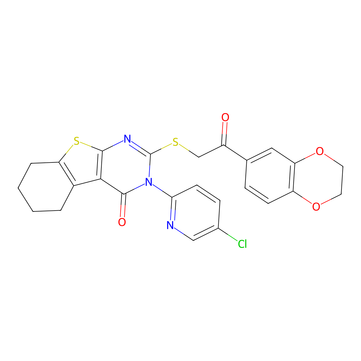 3-(5-Chloropyridin-2-yl)-2-[2-(2,3-dihydro-1,4-benzodioxin-6-yl)-2-oxoethyl]sulfanyl-5,6,7,8-tetrahydro-[1]benzothiolo[2,3-d]pyrimidin-4-one molecular structure, CAS 380339-83-3