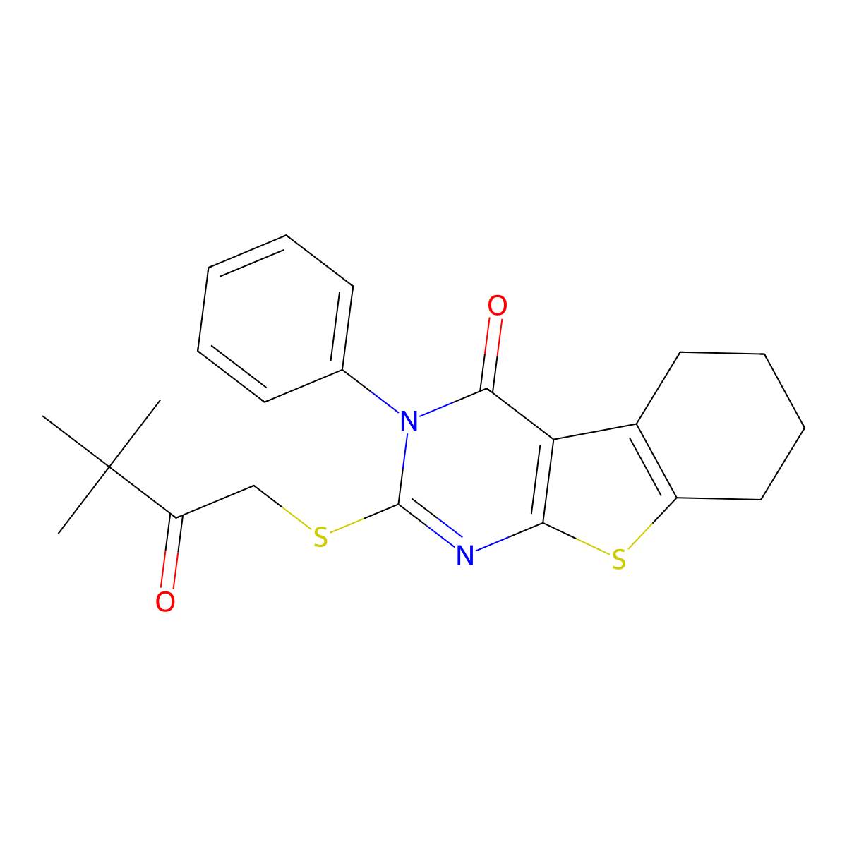 2-(3,3-Dimethyl-2-oxobutyl)sulfanyl-3-phenyl-5,6,7,8-tetrahydro-[1]benzothiolo[2,3-d]pyrimidin-4-one molecular structure, CAS 380339-90-2