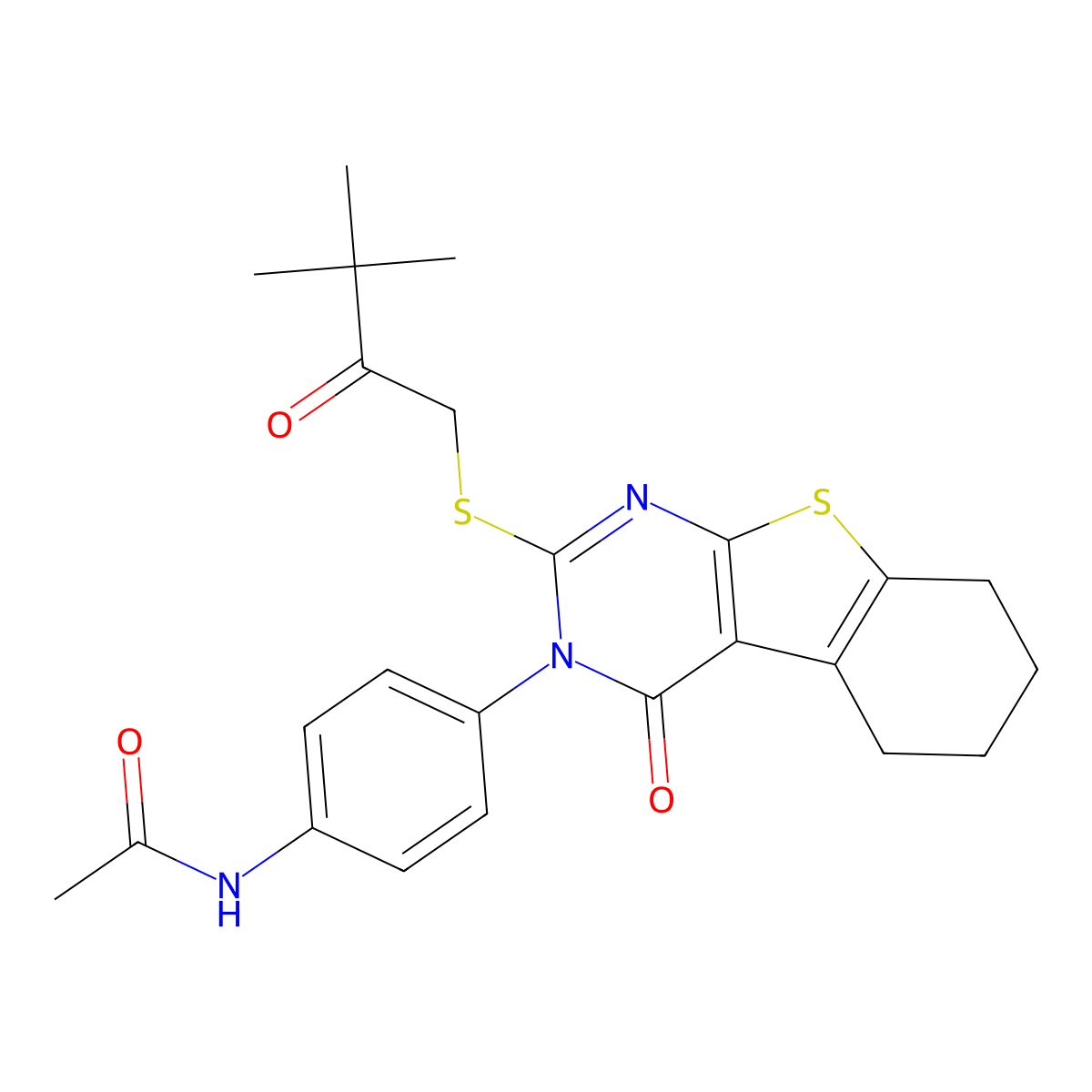 N-[4-[2-(3,3-dimethyl-2-oxobutyl)sulfanyl-4-oxo-5,6,7,8-tetrahydro-[1]benzothiolo[2,3-d]pyrimidin-3-yl]phenyl]acetamide molecular structure, CAS 380340-02-3