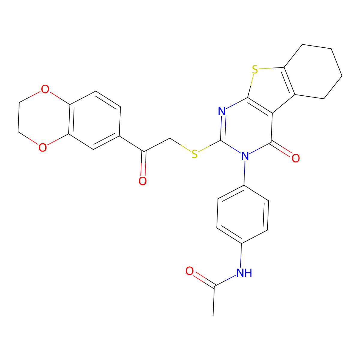 N-[4-[2-[2-(2,3-dihydro-1,4-benzodioxin-6-yl)-2-oxoethyl]sulfanyl-4-oxo-5,6,7,8-tetrahydro-[1]benzothiolo[2,3-d]pyrimidin-3-yl]phenyl]acetamide molecular structure, CAS 380340-18-1