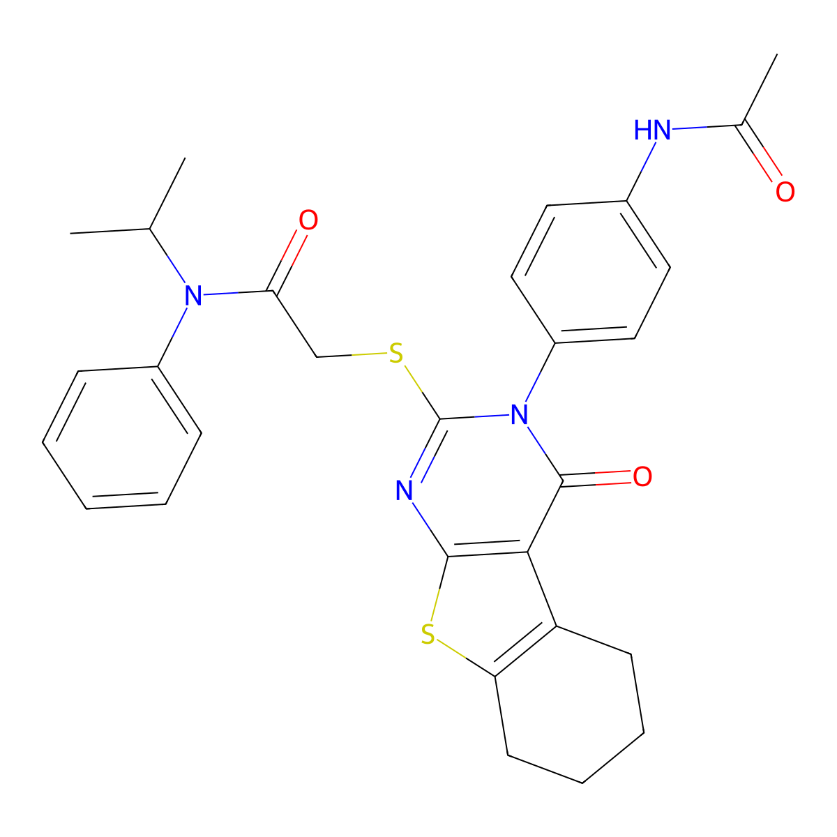 2-[[3-(4-acetamidophenyl)-4-oxo-5,6,7,8-tetrahydro-[1]benzothiolo[2,3-d]pyrimidin-2-yl]sulfanyl]-N-phenyl-N-propan-2-ylacetamide molecular structure, CAS 380340-58-9