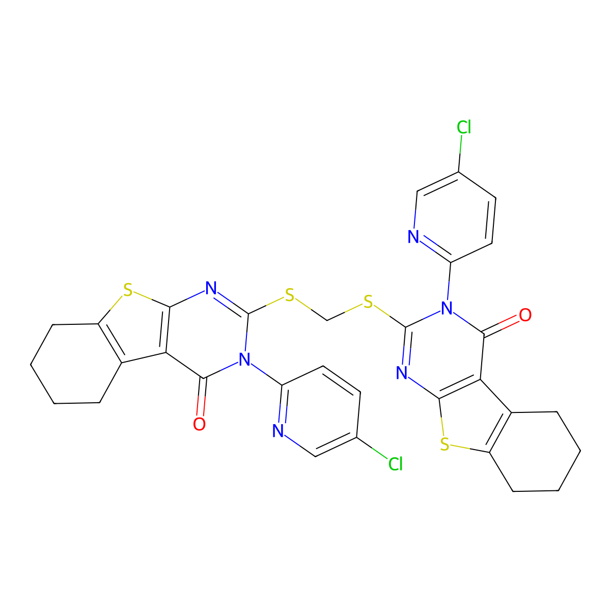 3-(5-Chloropyridin-2-yl)-2-[[3-(5-chloropyridin-2-yl)-4-oxo-5,6,7,8-tetrahydro-[1]benzothiolo[2,3-d]pyrimidin-2-yl]sulfanylmethylsulfanyl]-5,6,7,8-tetrahydro-[1]benzothiolo[2,3-d]pyrimidin-4-one molecular structure, CAS 380340-73-8