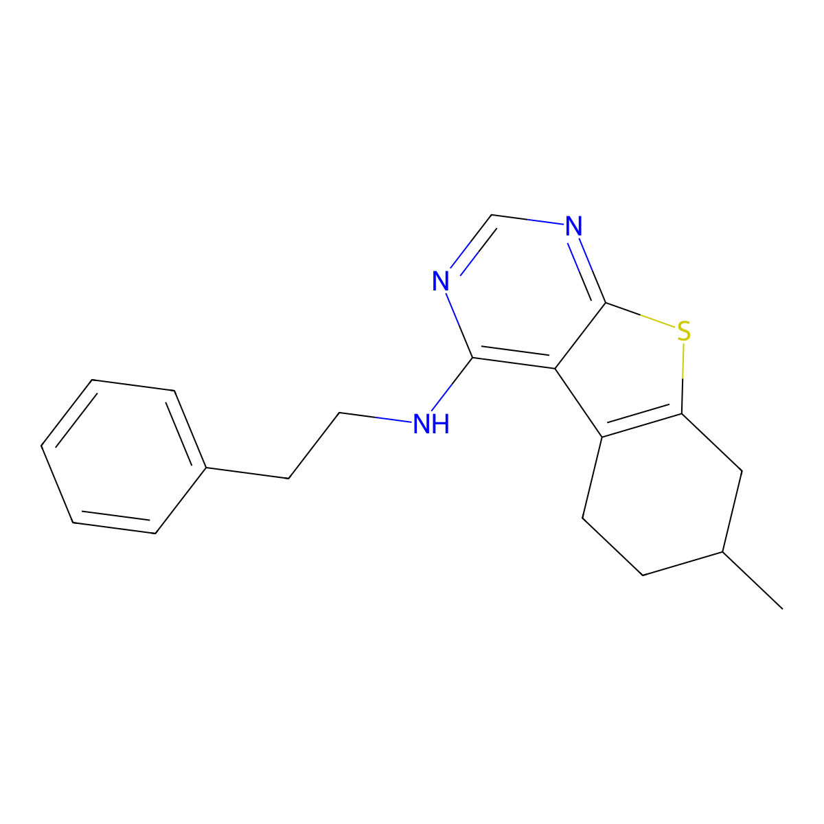 7-methyl-N-(2-phenylethyl)-5,6,7,8-tetrahydro[1]benzothieno[2,3-d]pyrimidin-4-amine molecular structure, CAS 380341-42-4