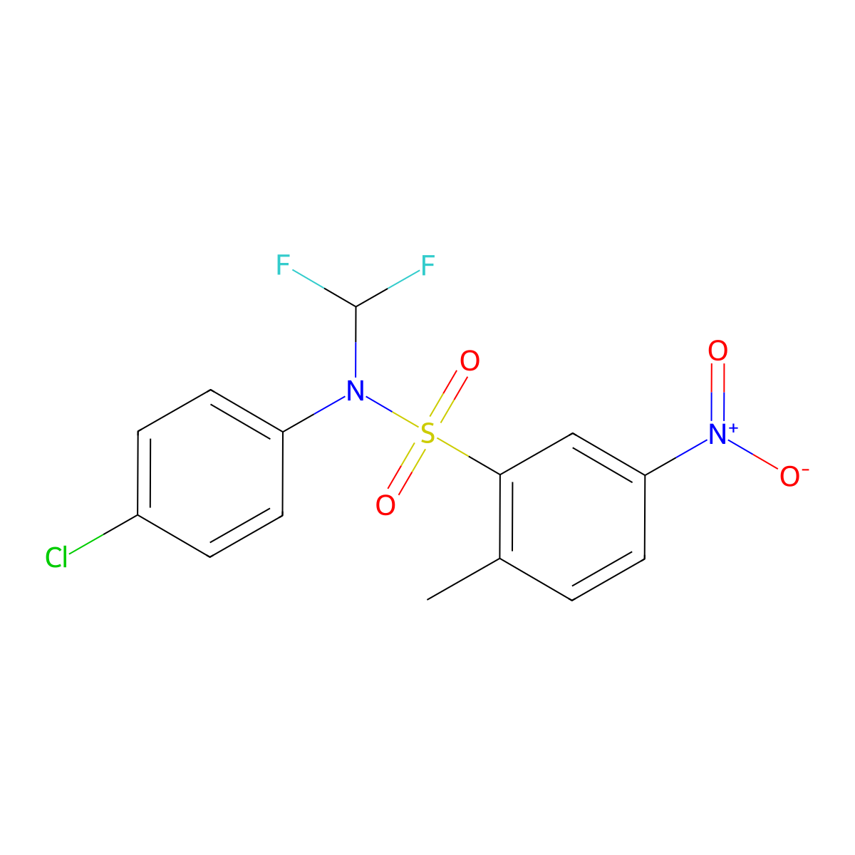 N-(4-chlorophenyl)-N-(difluoromethyl)-2-methyl-5-nitrobenzenesulfonamide molecular structure, CAS 380341-50-4