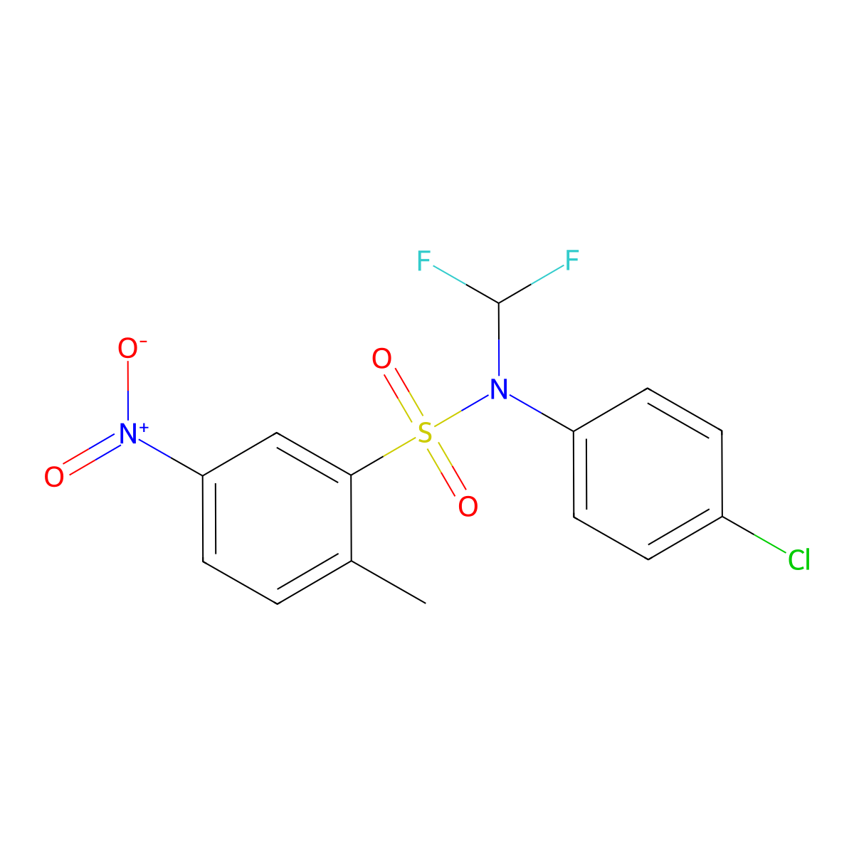 N-(4-chlorophenyl)-N-(difluoromethyl)-2-methyl-5-nitrobenzenesulfonamide molecular structure, CAS 380341-50-4