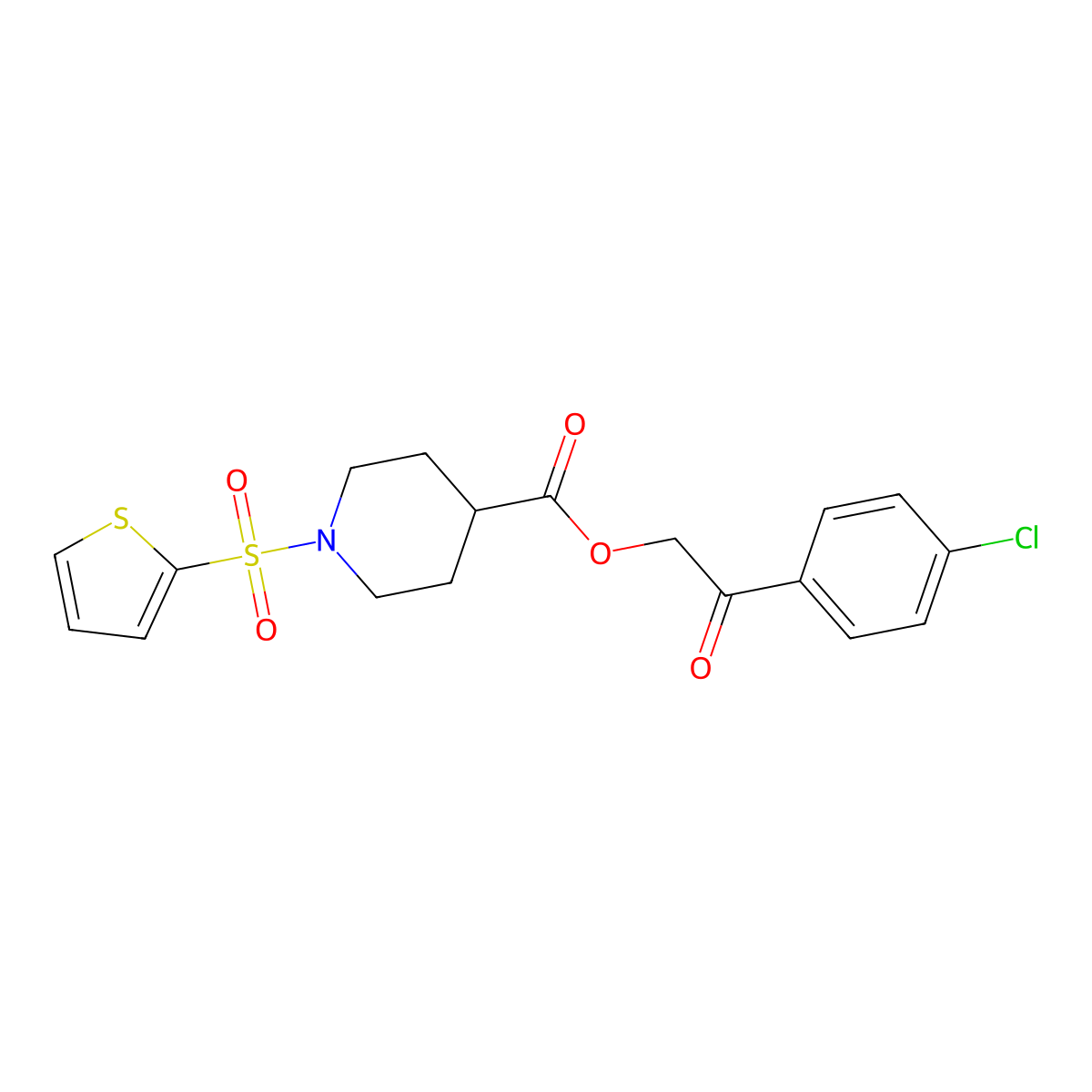 2-(4-Chlorophenyl)-2-oxoethyl 1-(thiophen-2-ylsulfonyl)piperidine-4-carboxylate molecular structure, CAS 380341-59-3