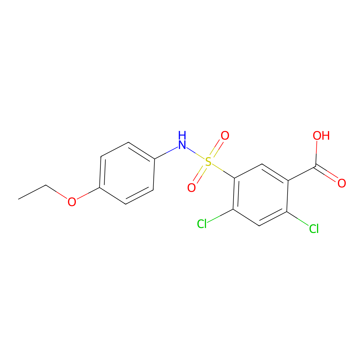 2,4-Dichloro-5-((4-ethoxyphenyl)sulfamoyl)benzoic acid molecular structure, CAS 380341-80-0