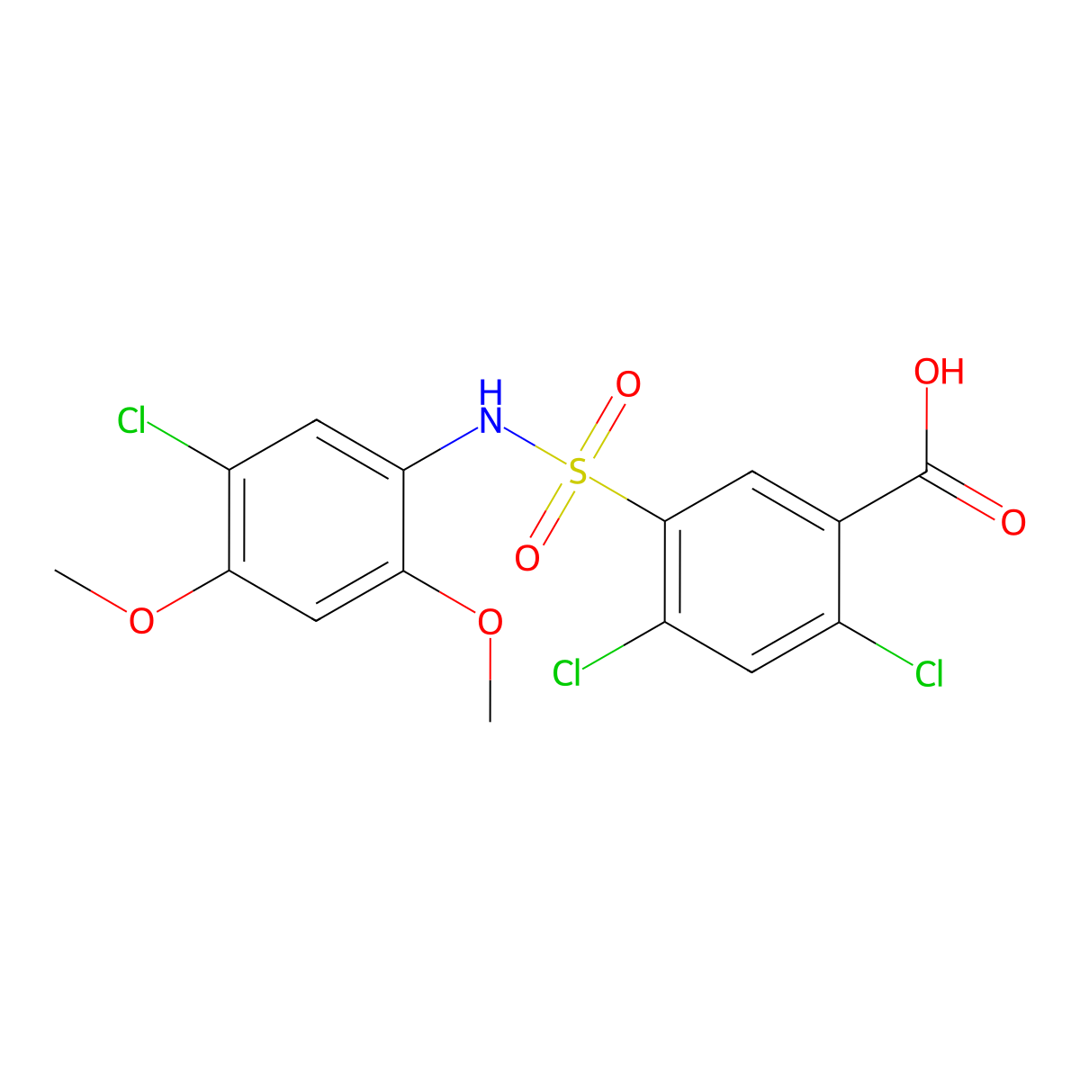 2,4-Dichloro-5-[(5-chloro-2,4-dimethoxyphenyl)sulfamoyl]benzoic acid molecular structure, CAS 380341-89-9